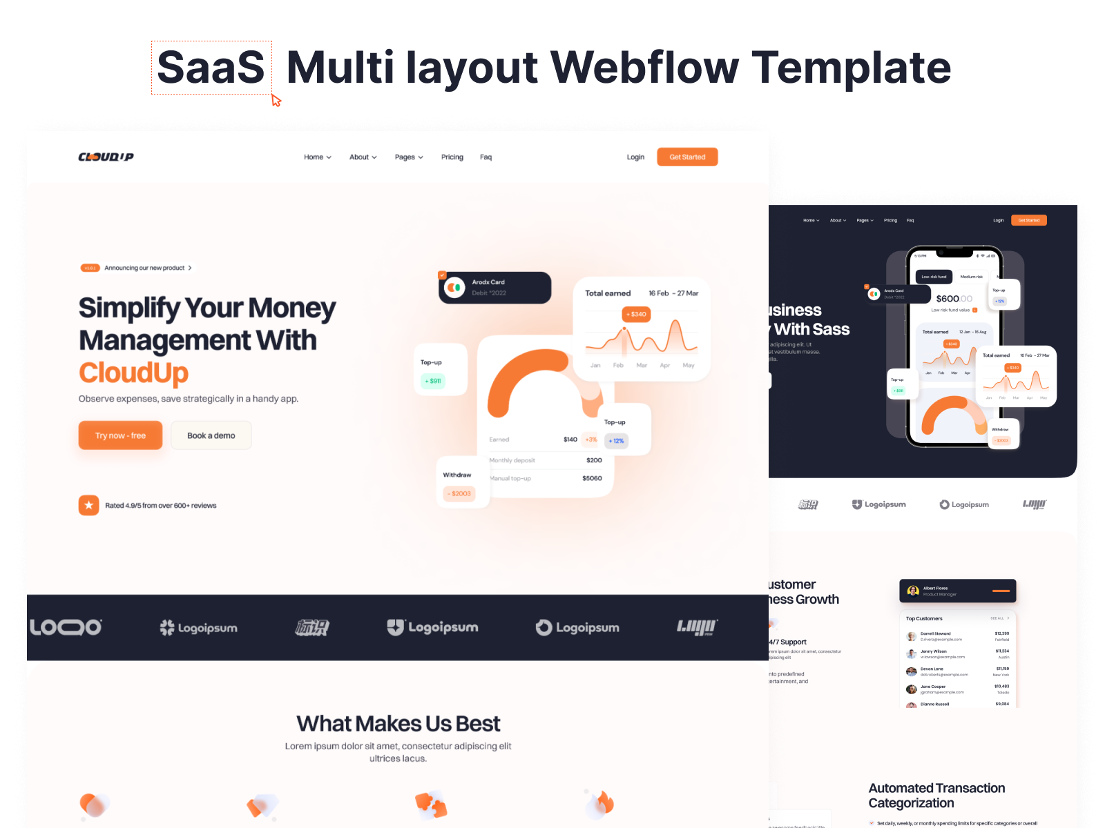 Cloudup - Multi Layout SaaS Webflow Template