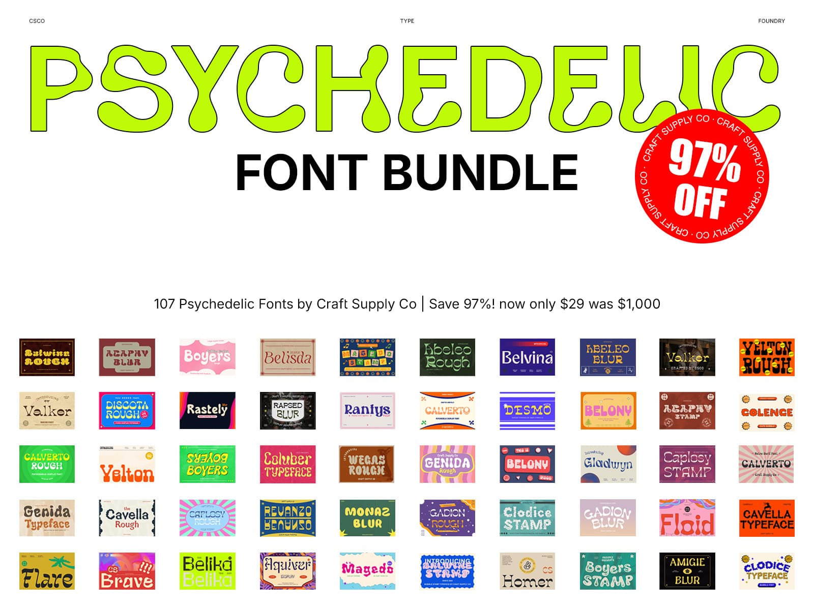 Psychedelic Font Bundle 97% OFF by Craft Supply Co