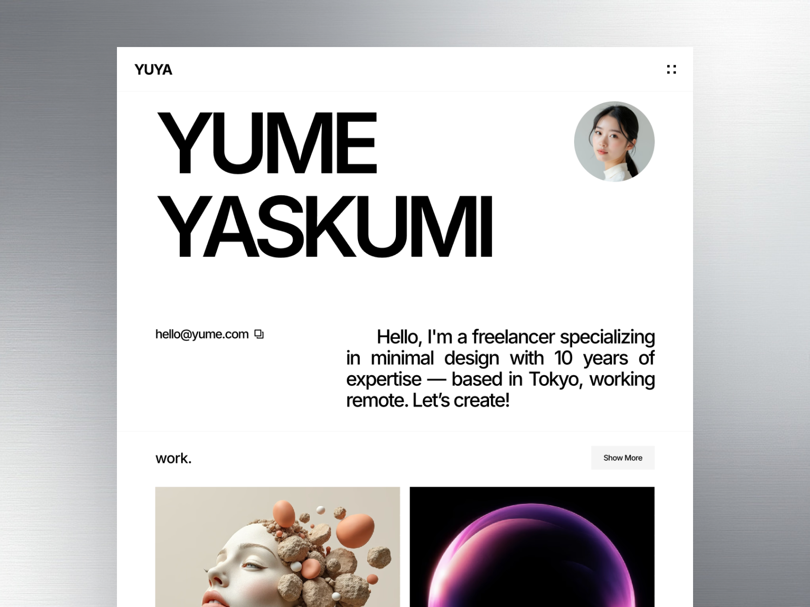YUYA – Free Minimal Portfolio Template for Framer