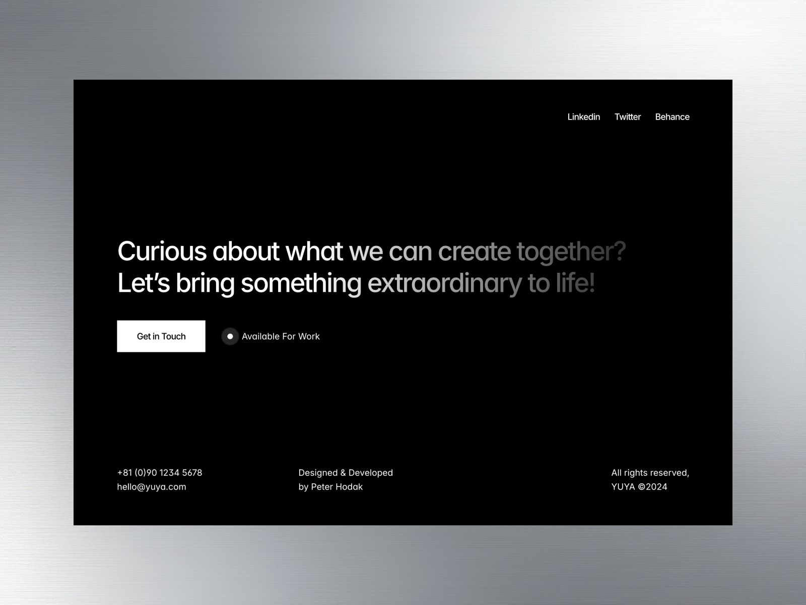 YUYA – Free Minimal Portfolio Template for Framer
