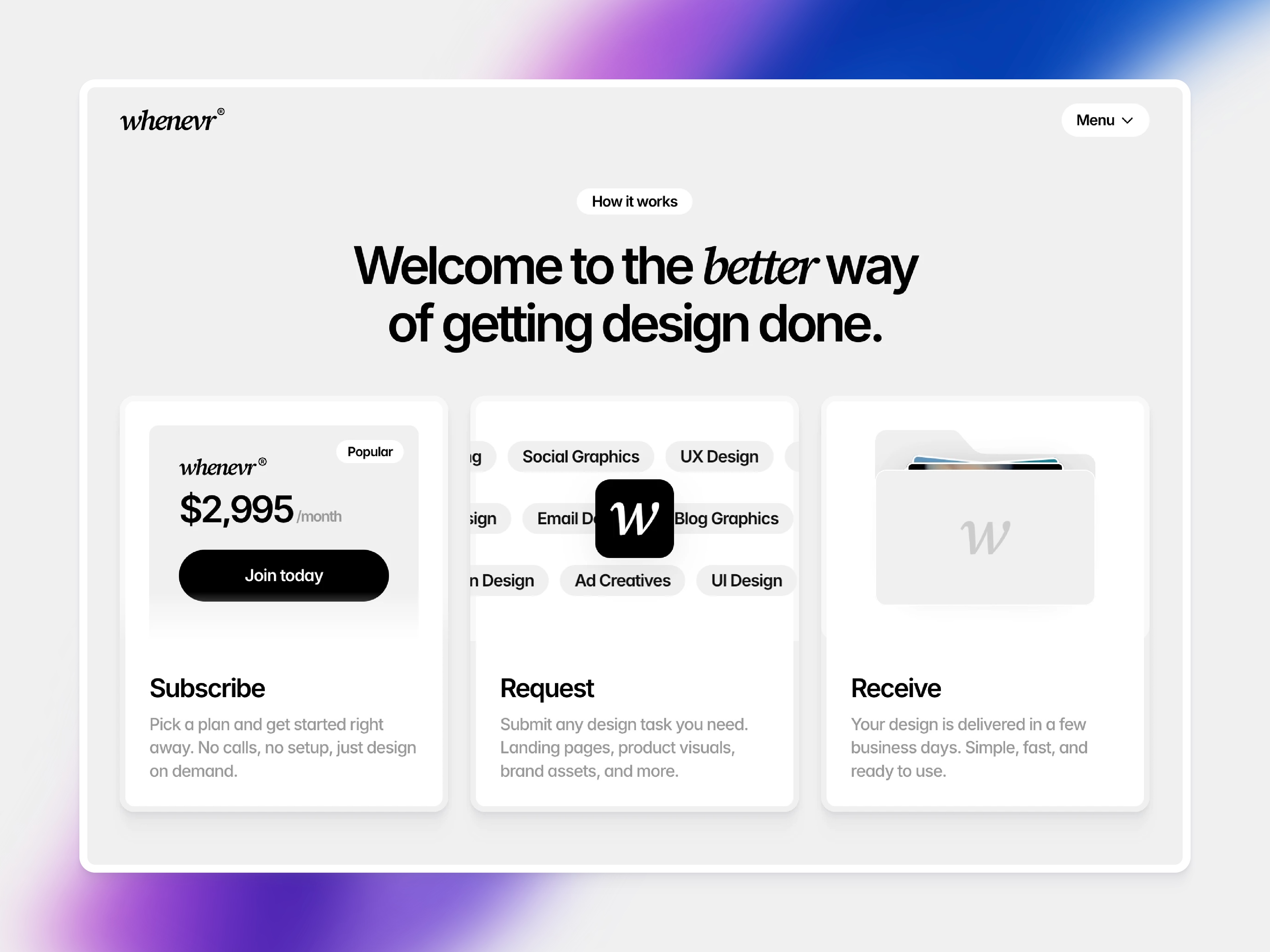 Whenevr - Design Subscription Framer Template