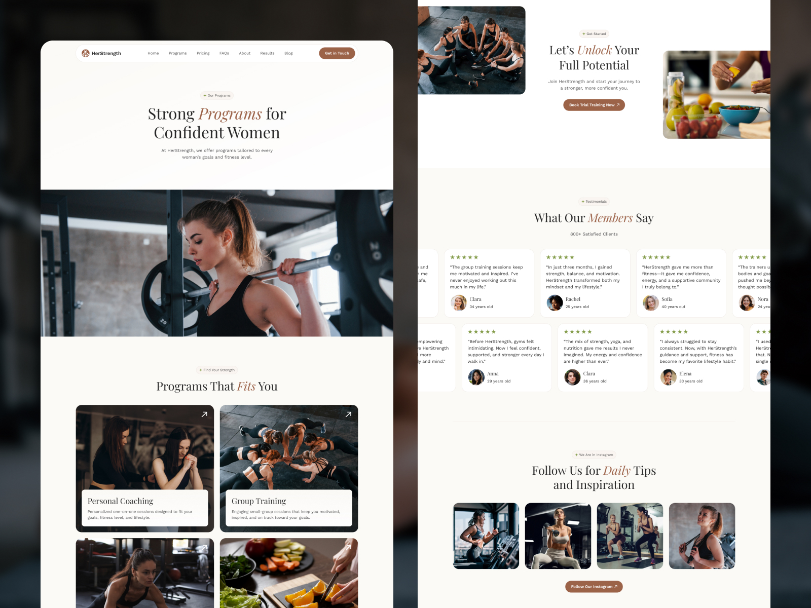 HerStrength — Free Fitness Framer Website Template