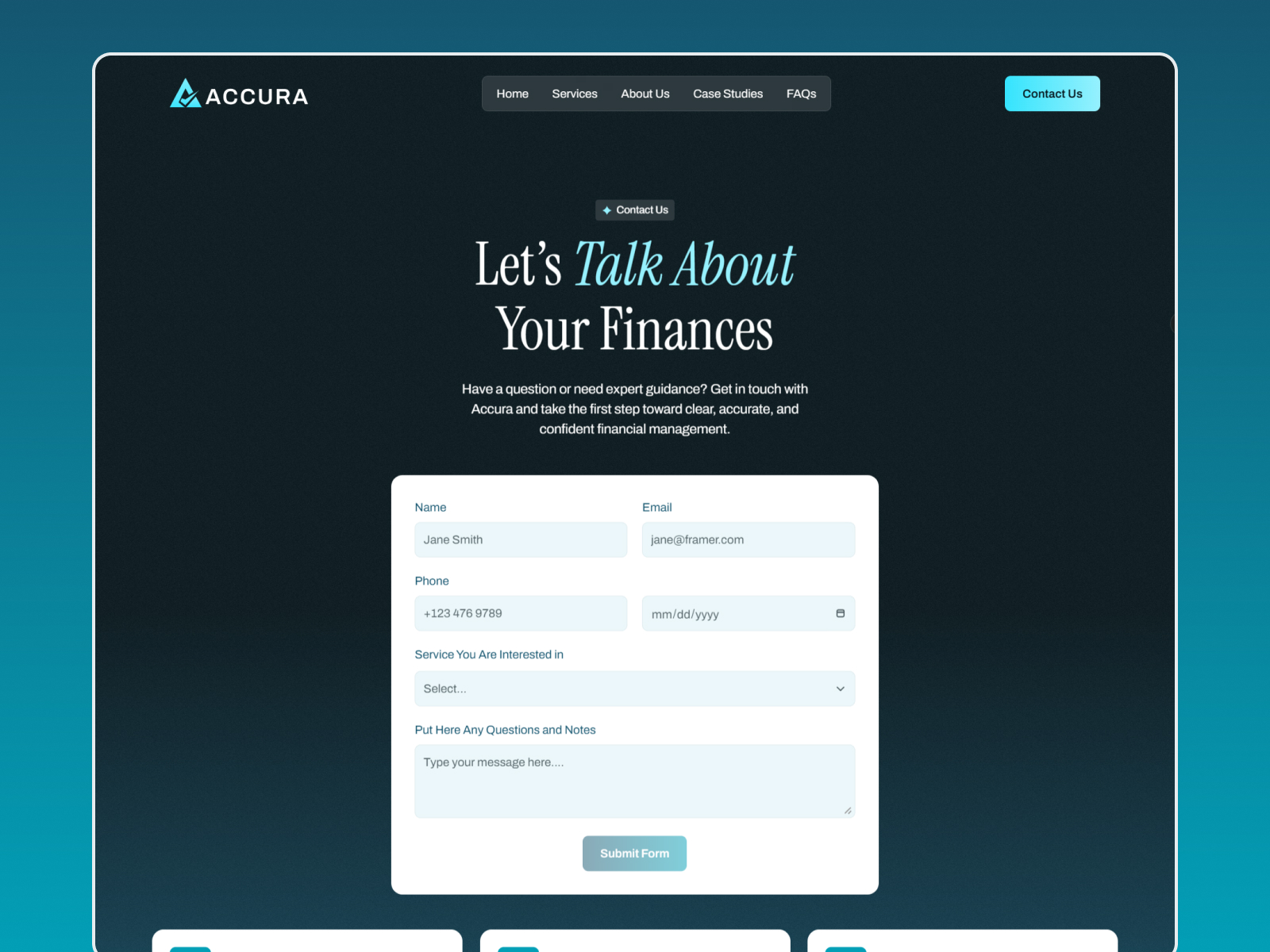 Accura — Free Accounting Framer Website Template