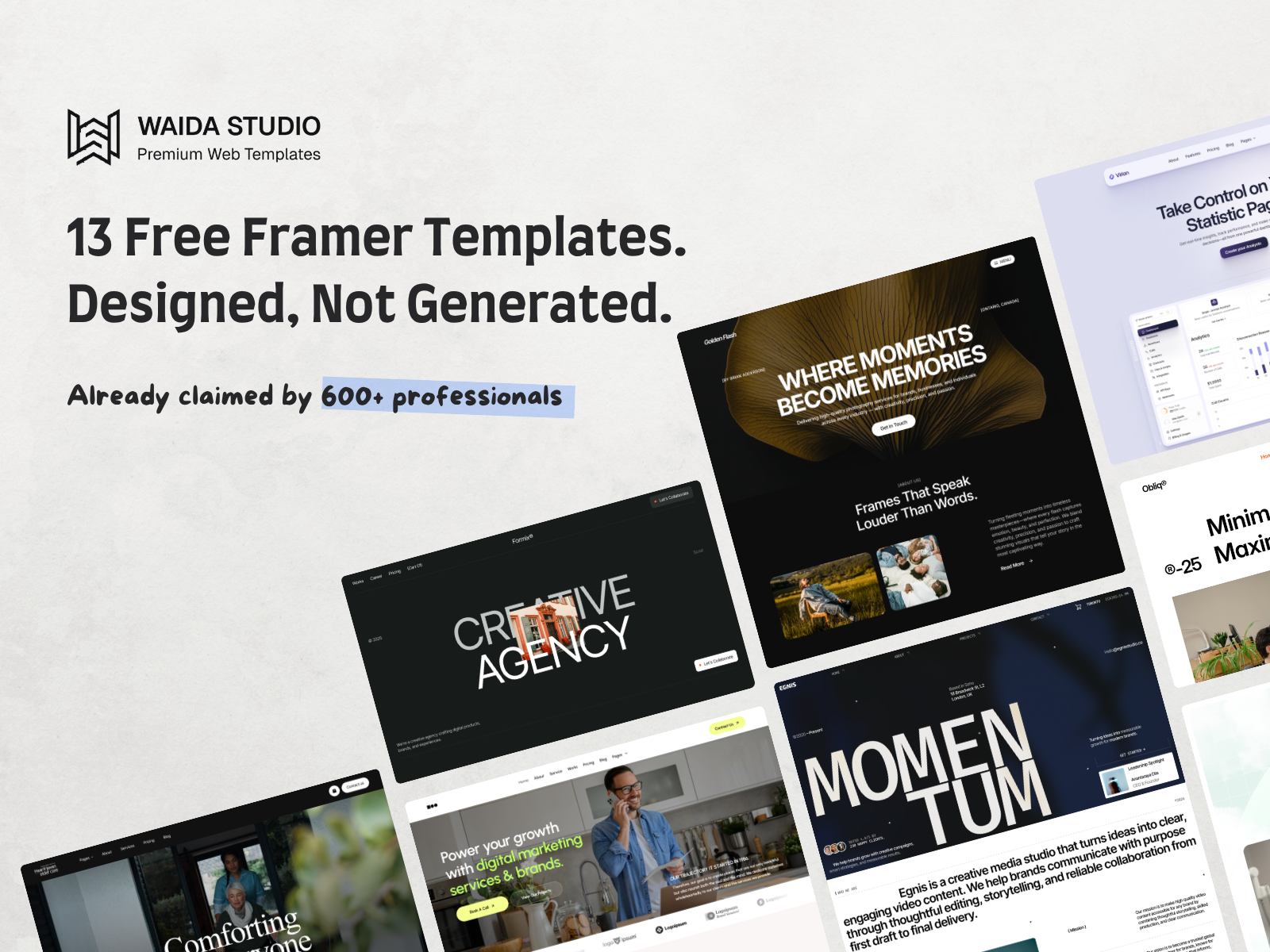 Waida Studio — 13 Free Framer Templates