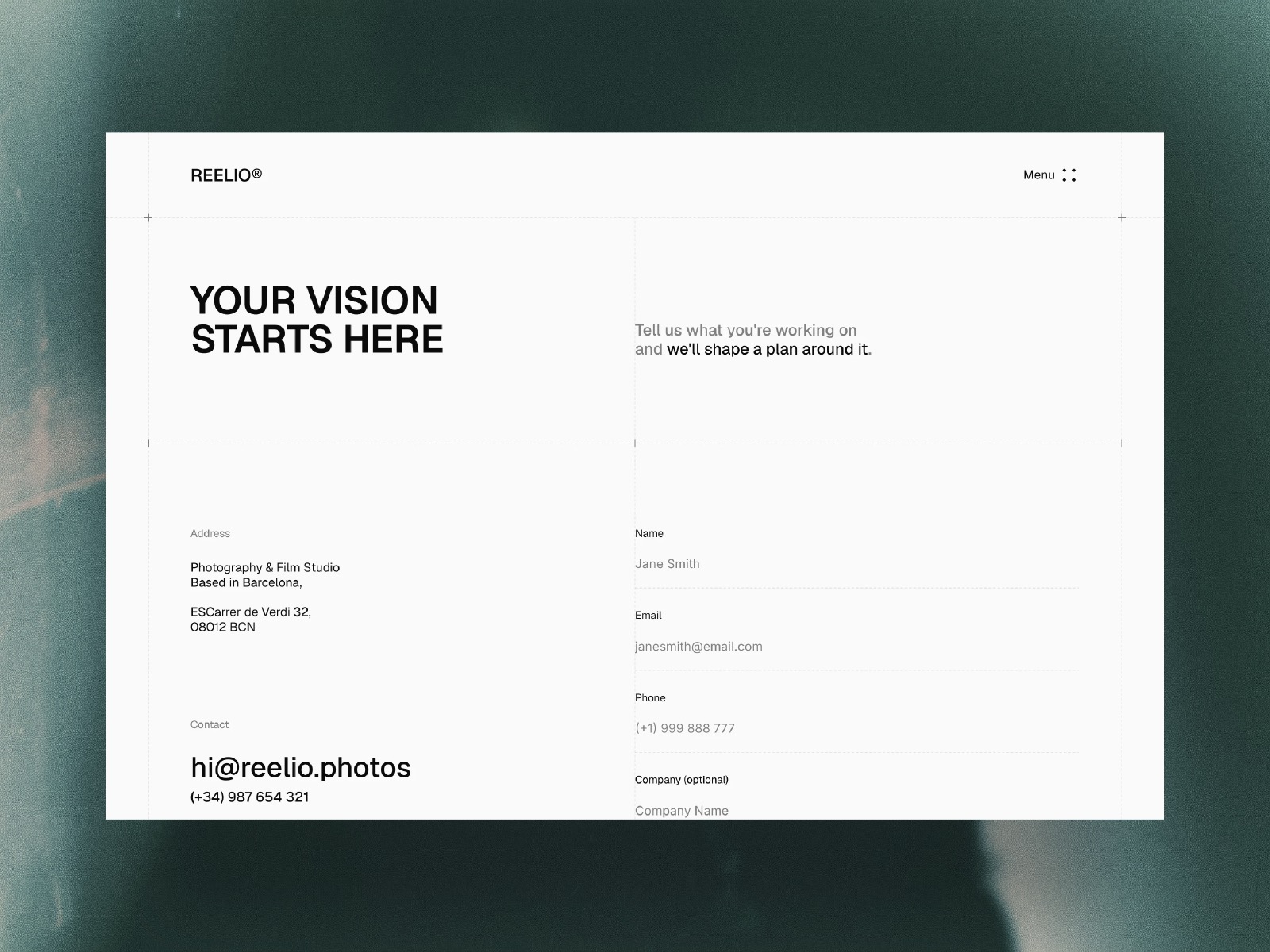 Reelio — Photography & Film Studio Framer Template