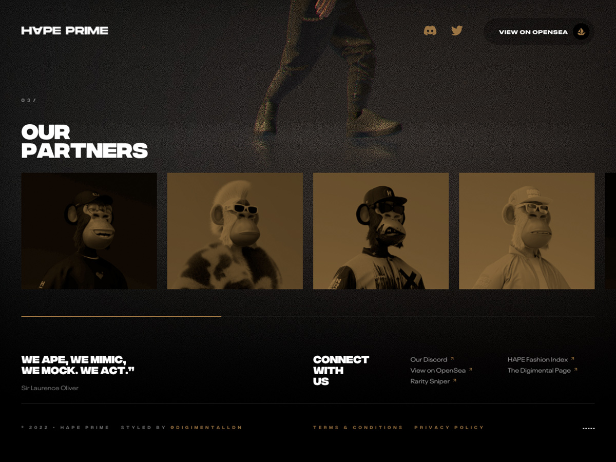 Gold and black color palette on footer