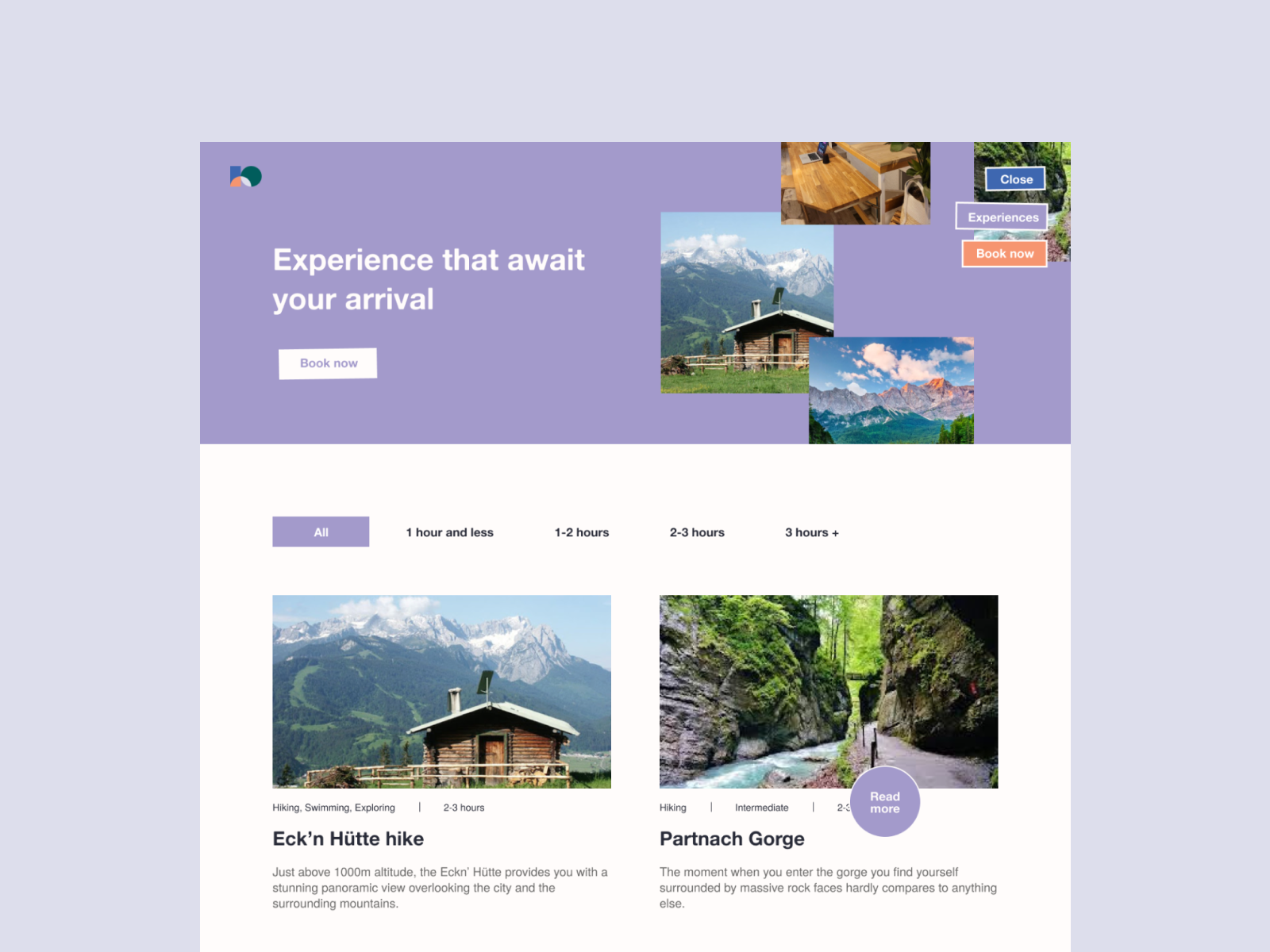 Experiences page