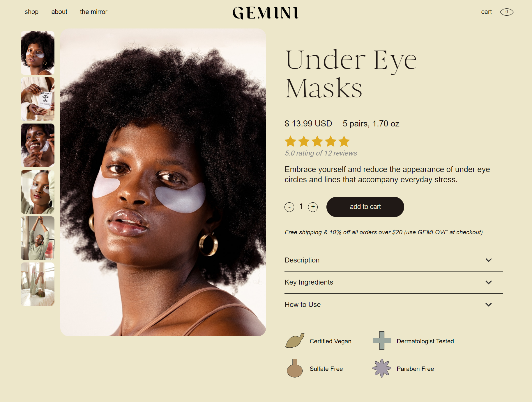 Gemini skincare pricing page