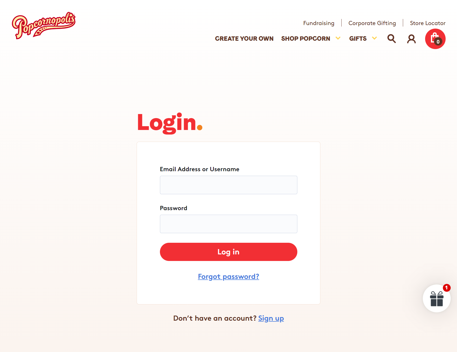 Login/Sign up - Pop's eCommerce Development
