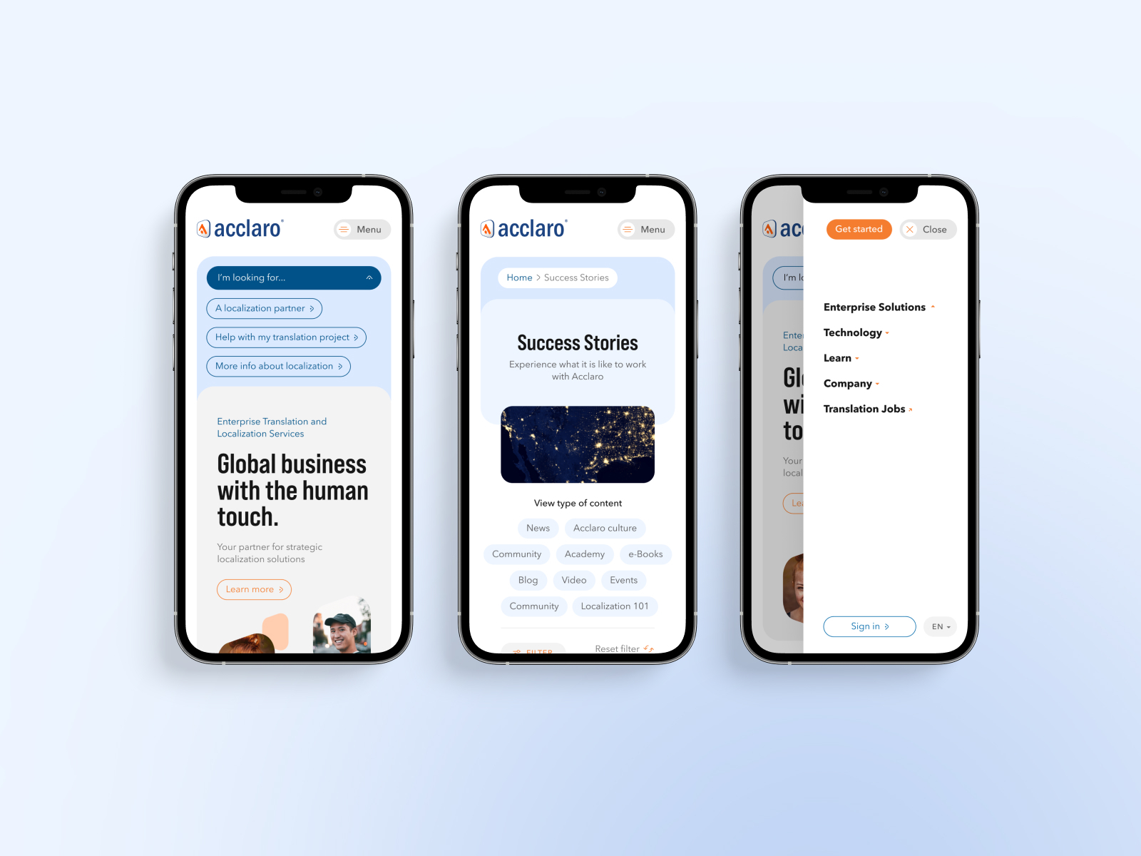 Mobile homepage and menu
