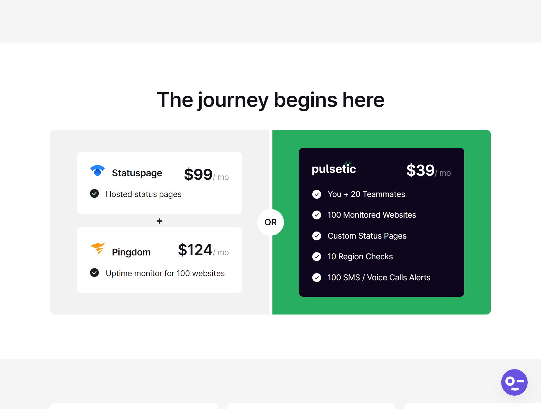 Pricing page - Pulsetic