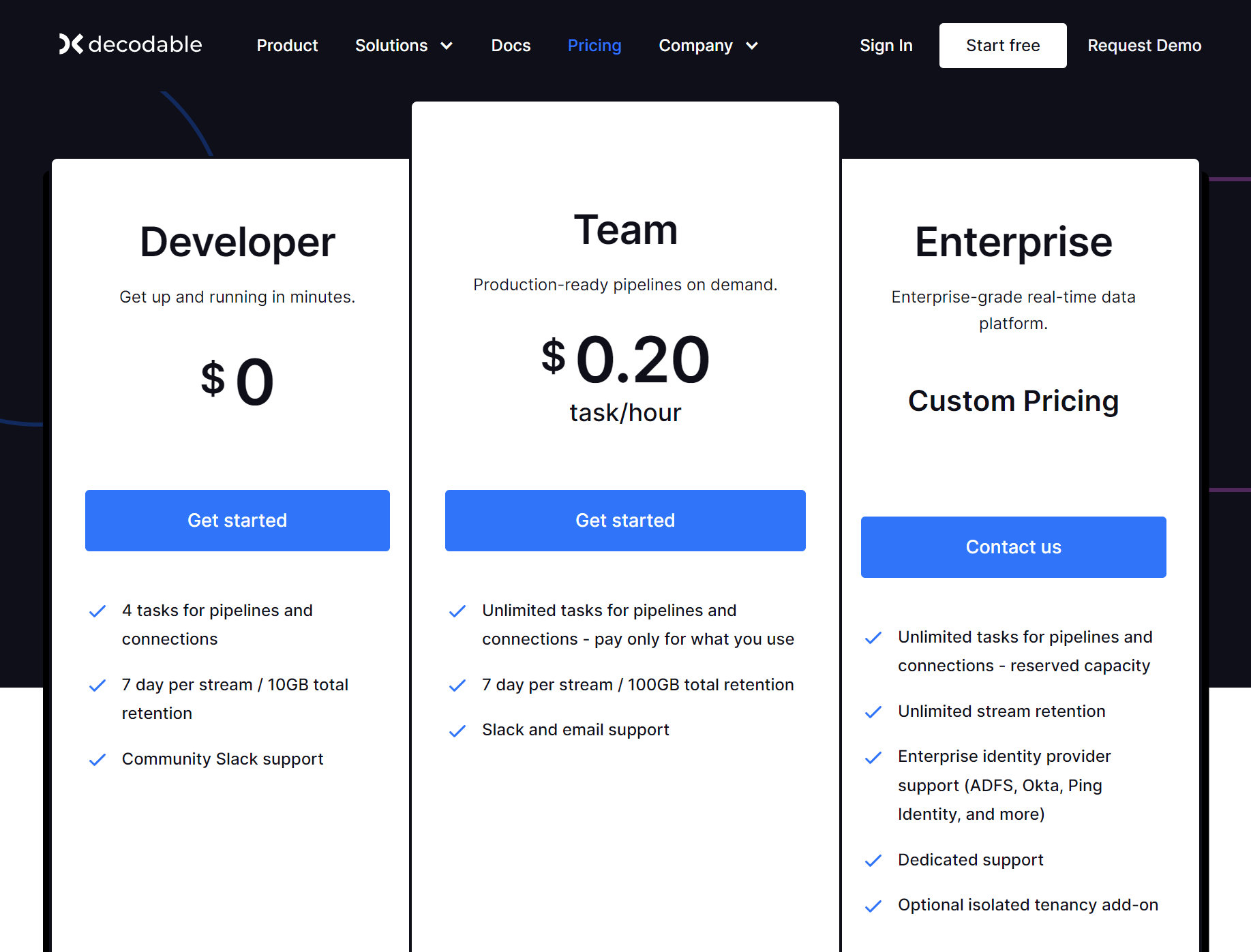 Pricing page