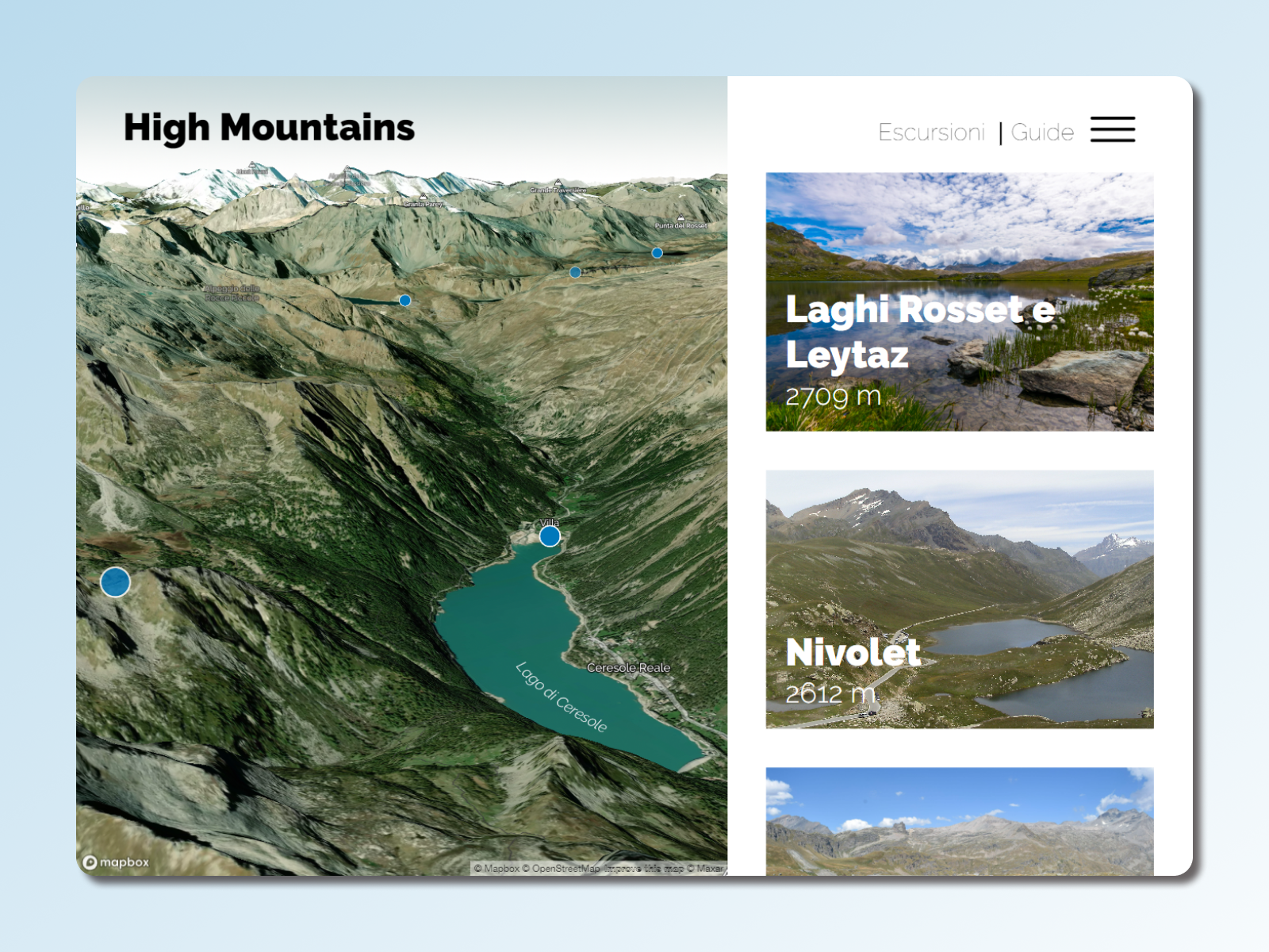 High Mountains - Hikes: interactive and animated 3D map