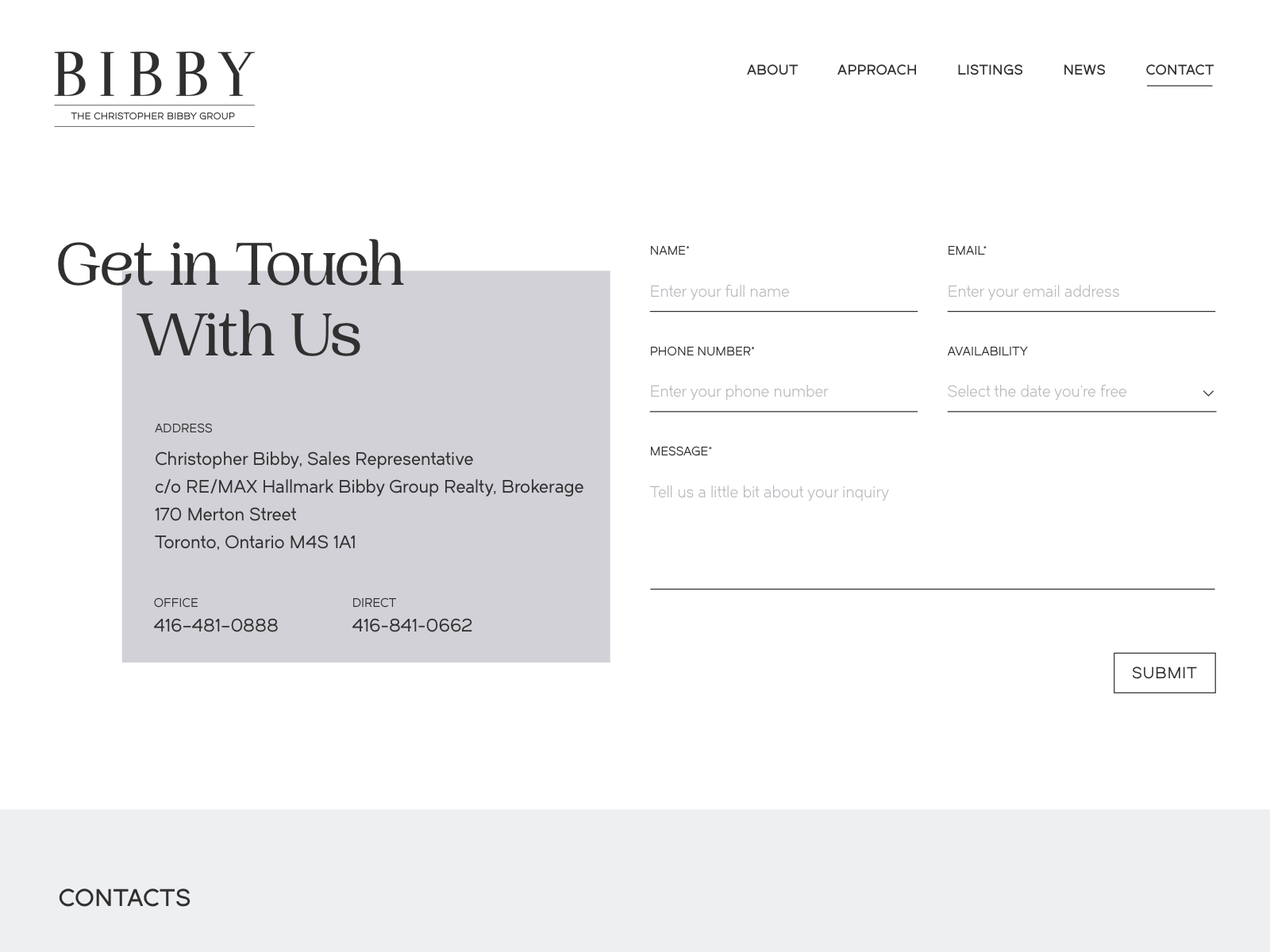 Bibby Website Contact Page