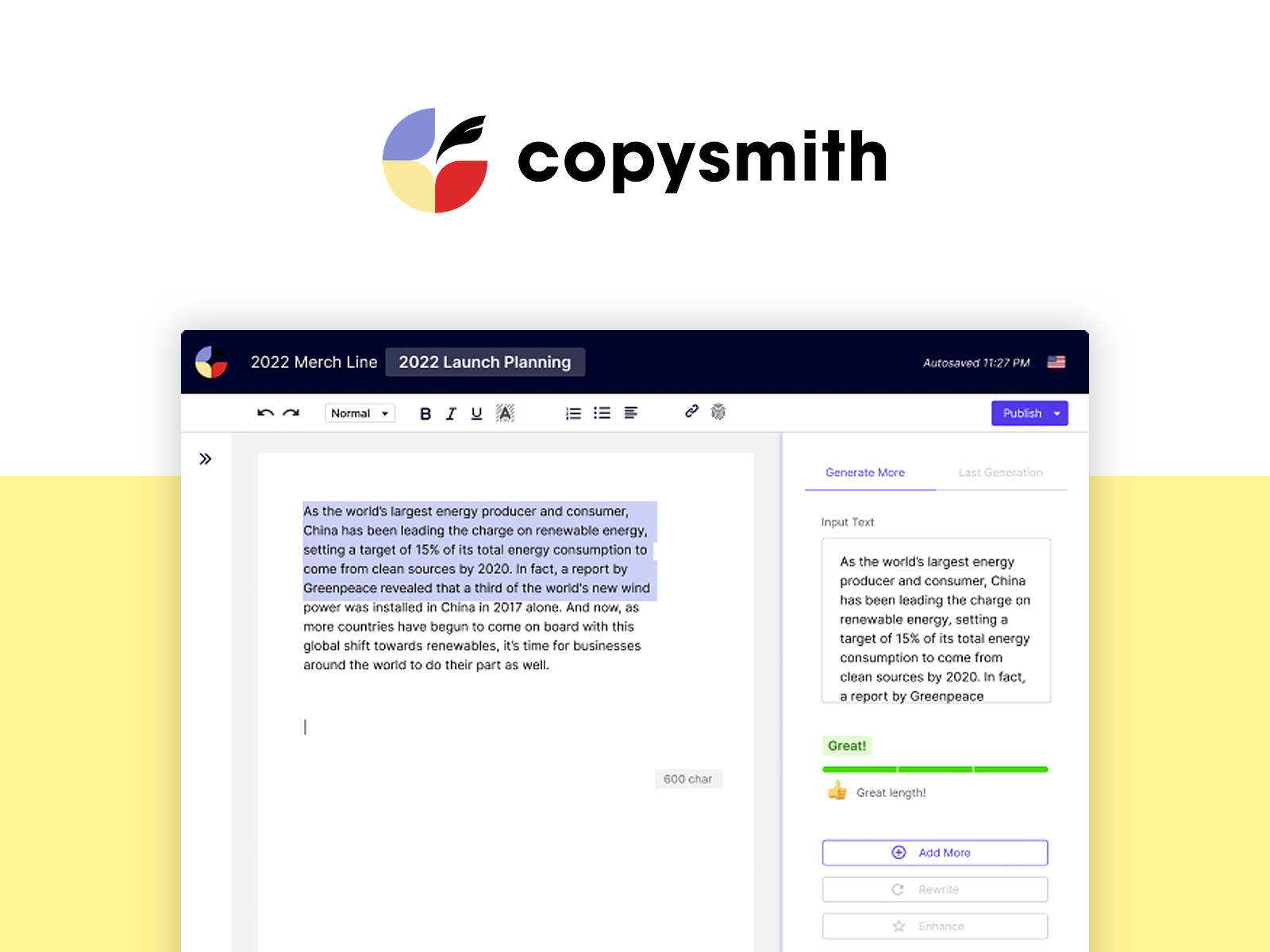 Copysmith: the AI content creation for Enterprise & eCommerce