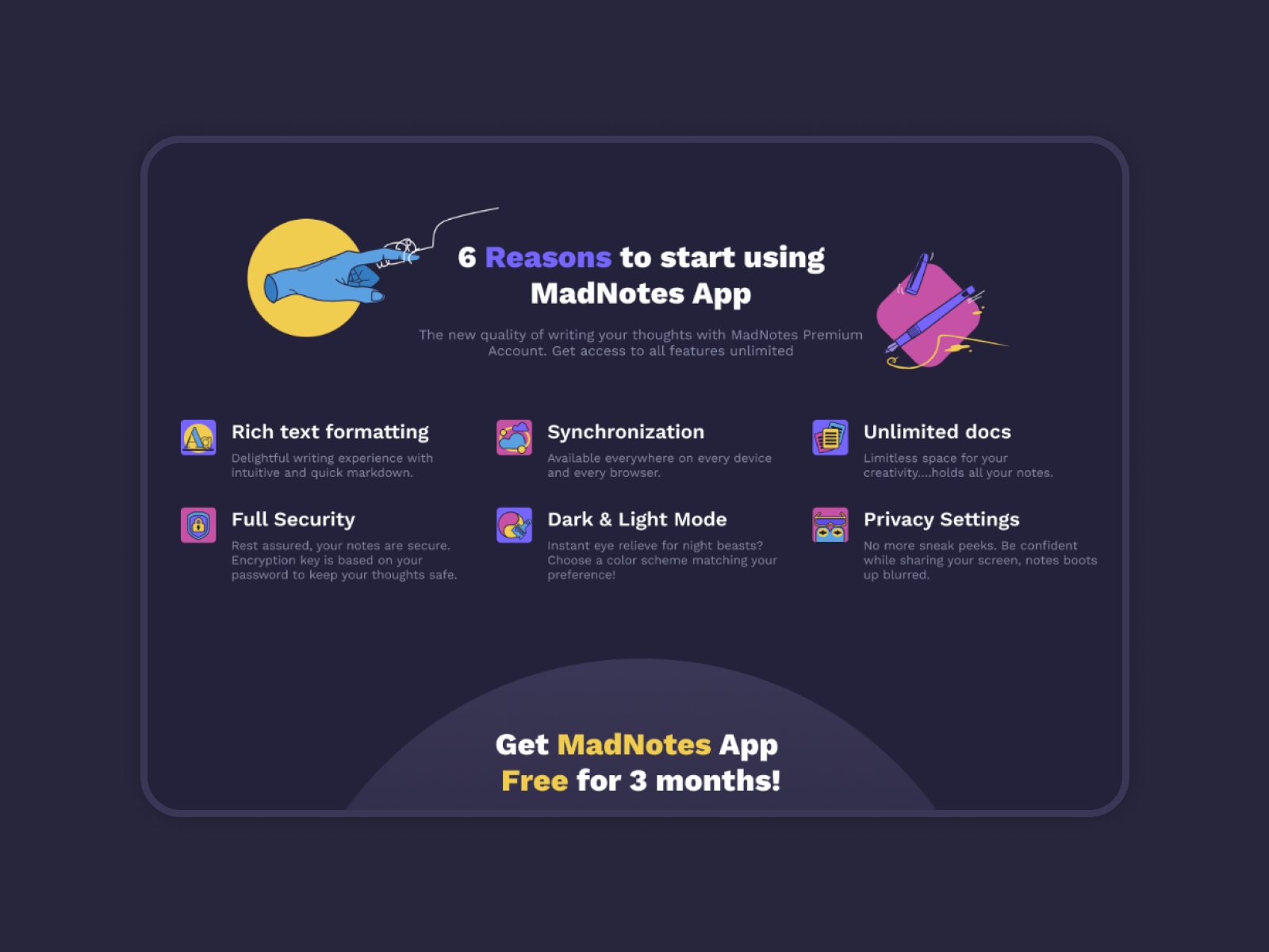 Illustrations for MadNotes Landing Page