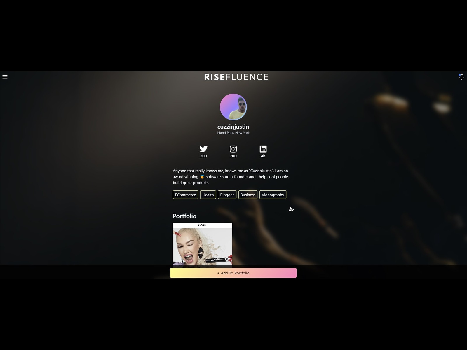 Influencer Profile Page
