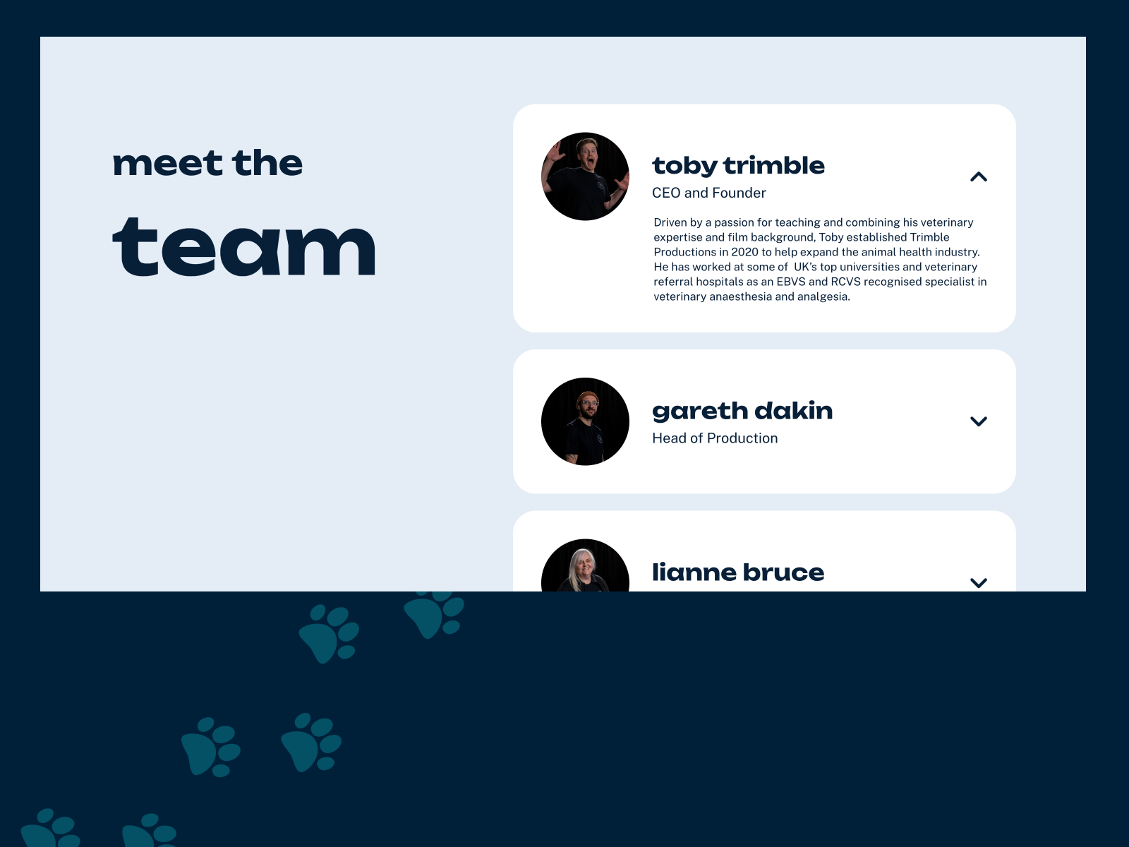 Meet the Team Sticky on Scroll Section with Hover Effect to Change the Profile Picture to a Fun Version
