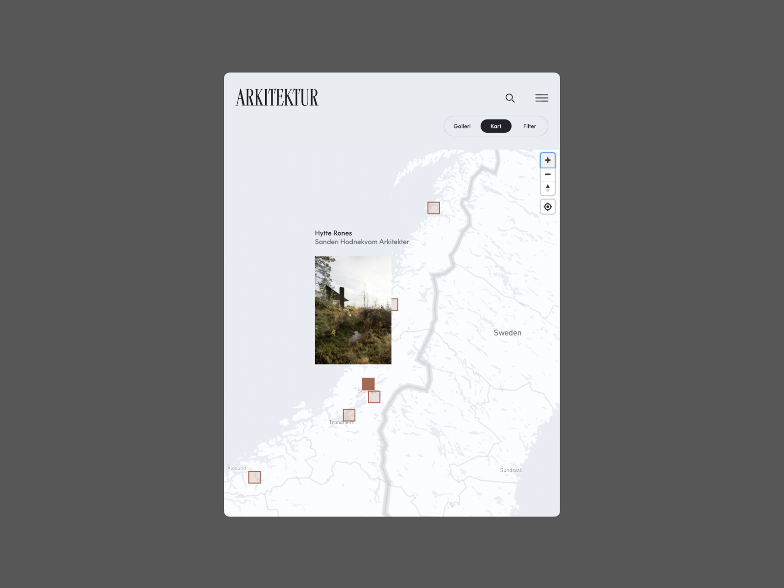 Map with location and project thumbnails