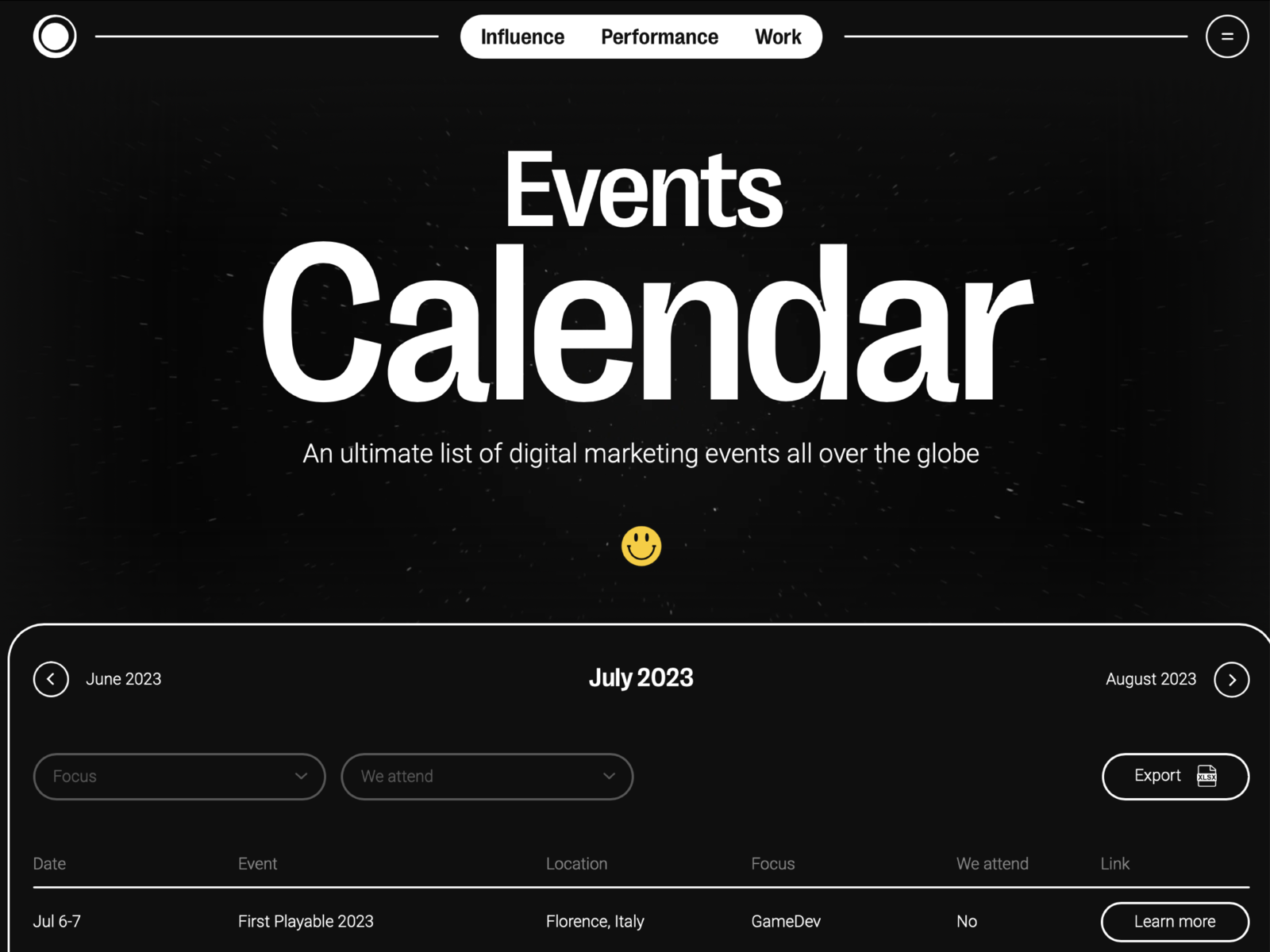 Events Calendar Page