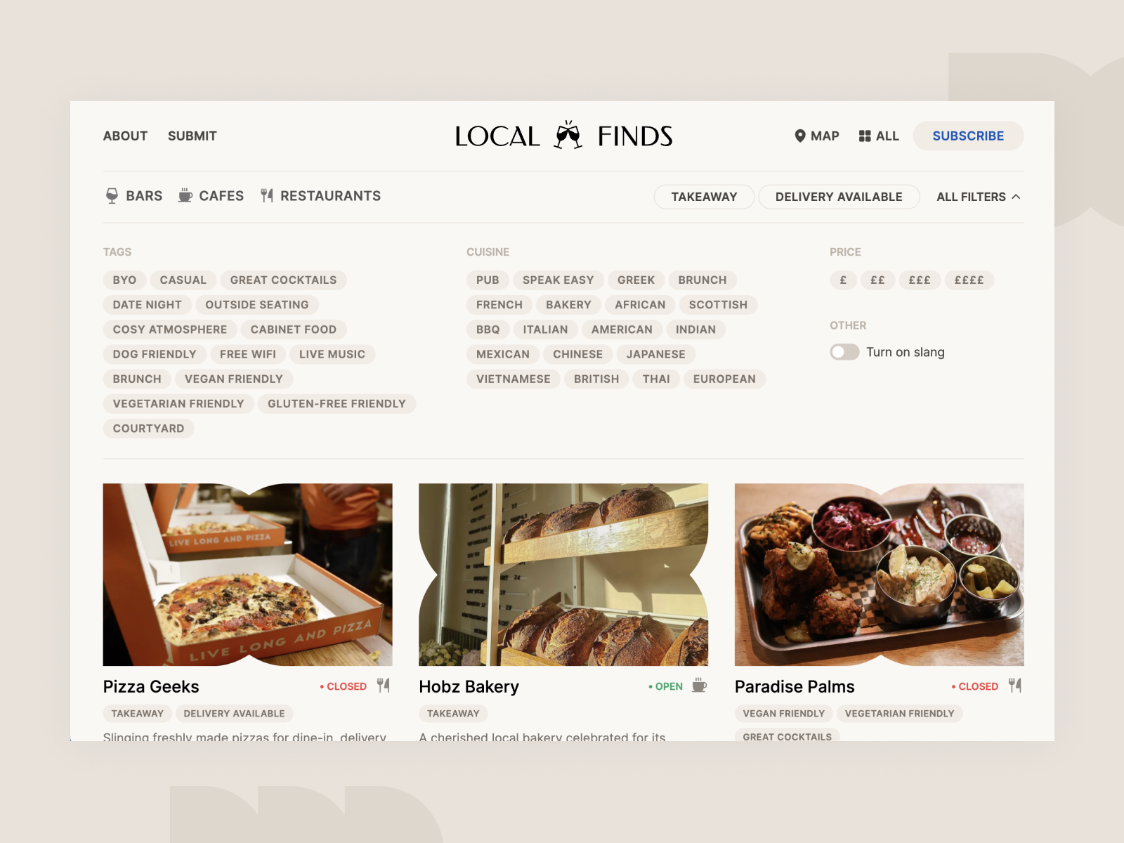 LocalFinds Nav and Filters