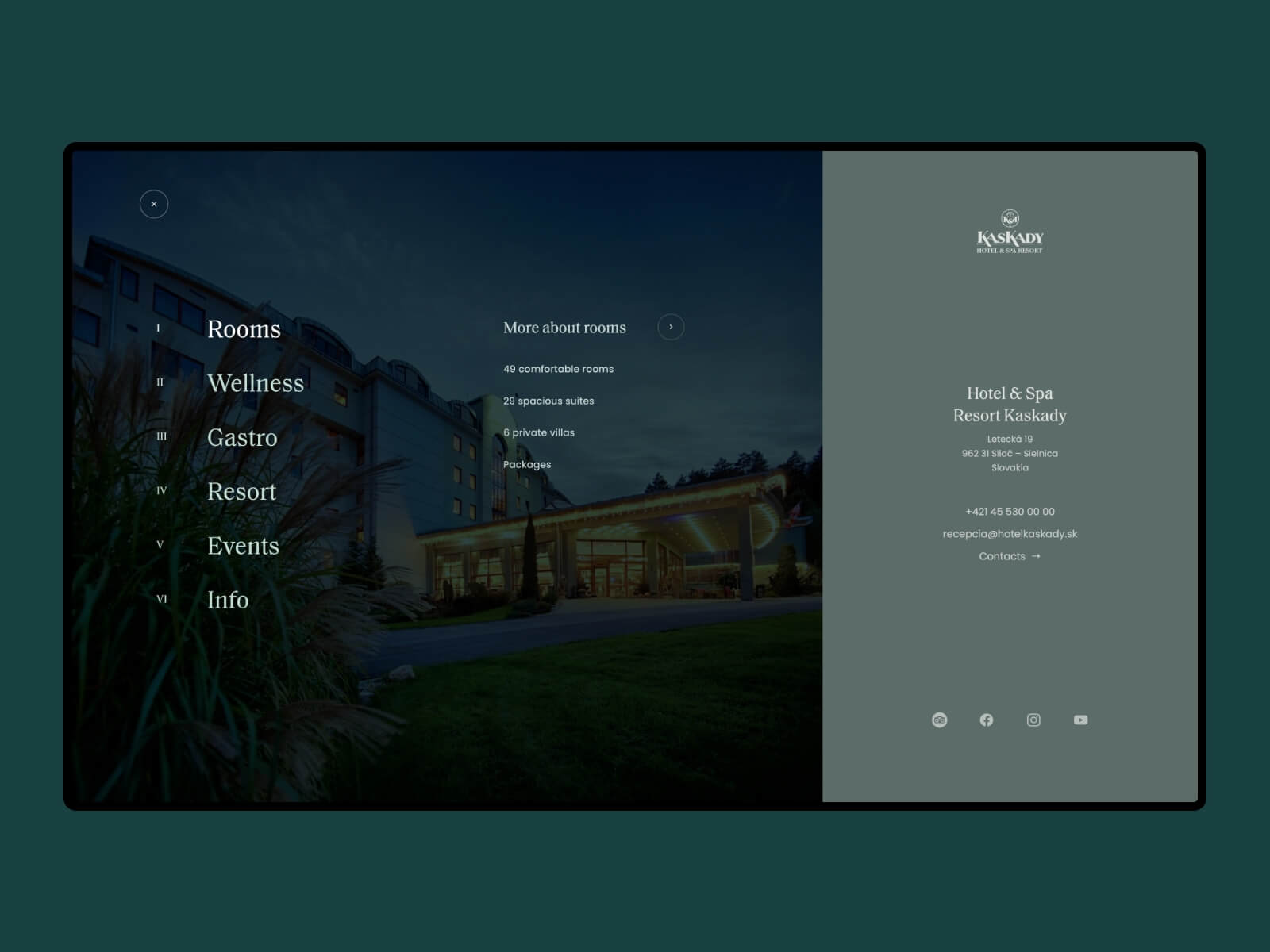 Fullscreen interactive menu - Hotel & Spa Resort