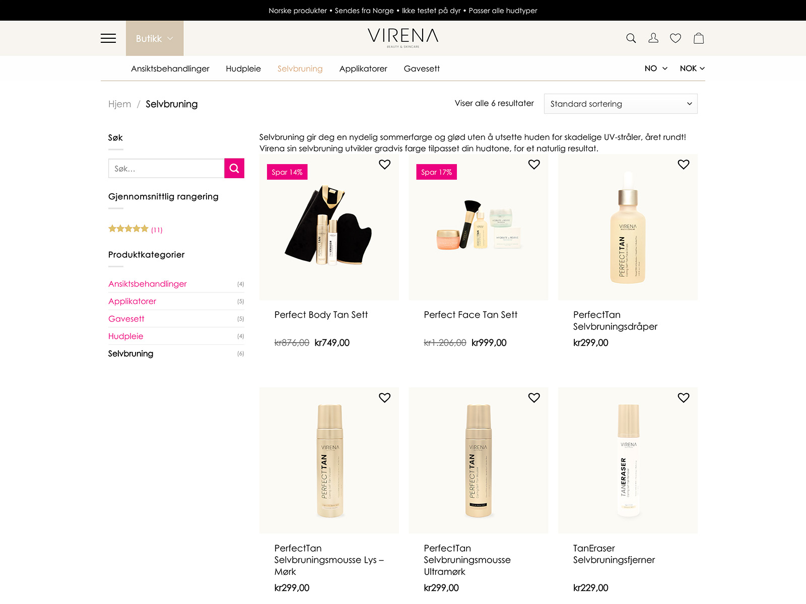 Virena.no - Products page