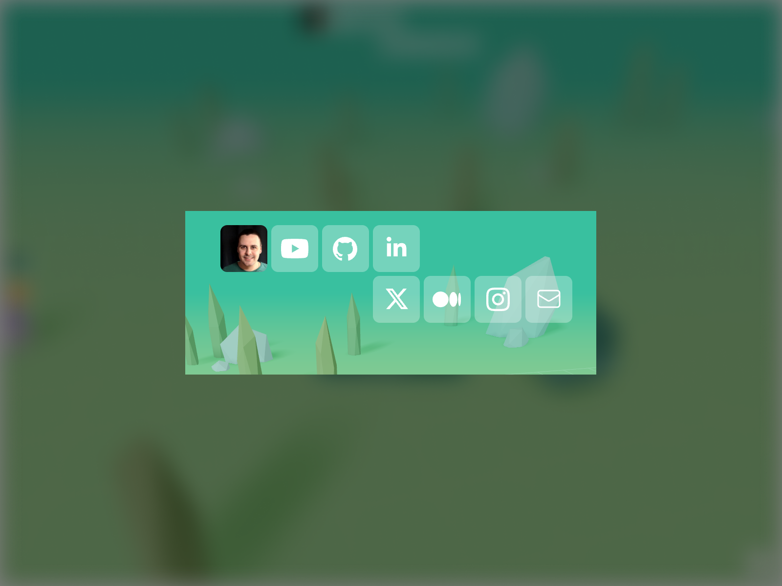 A header with icons of socials and email