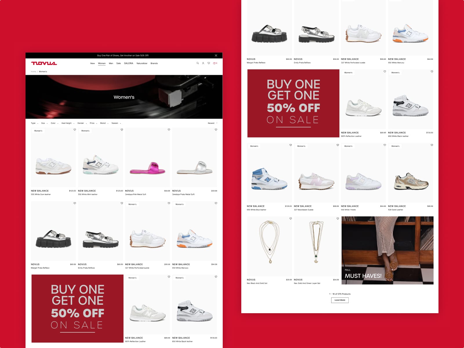 Novus Shoes Product Listing Page