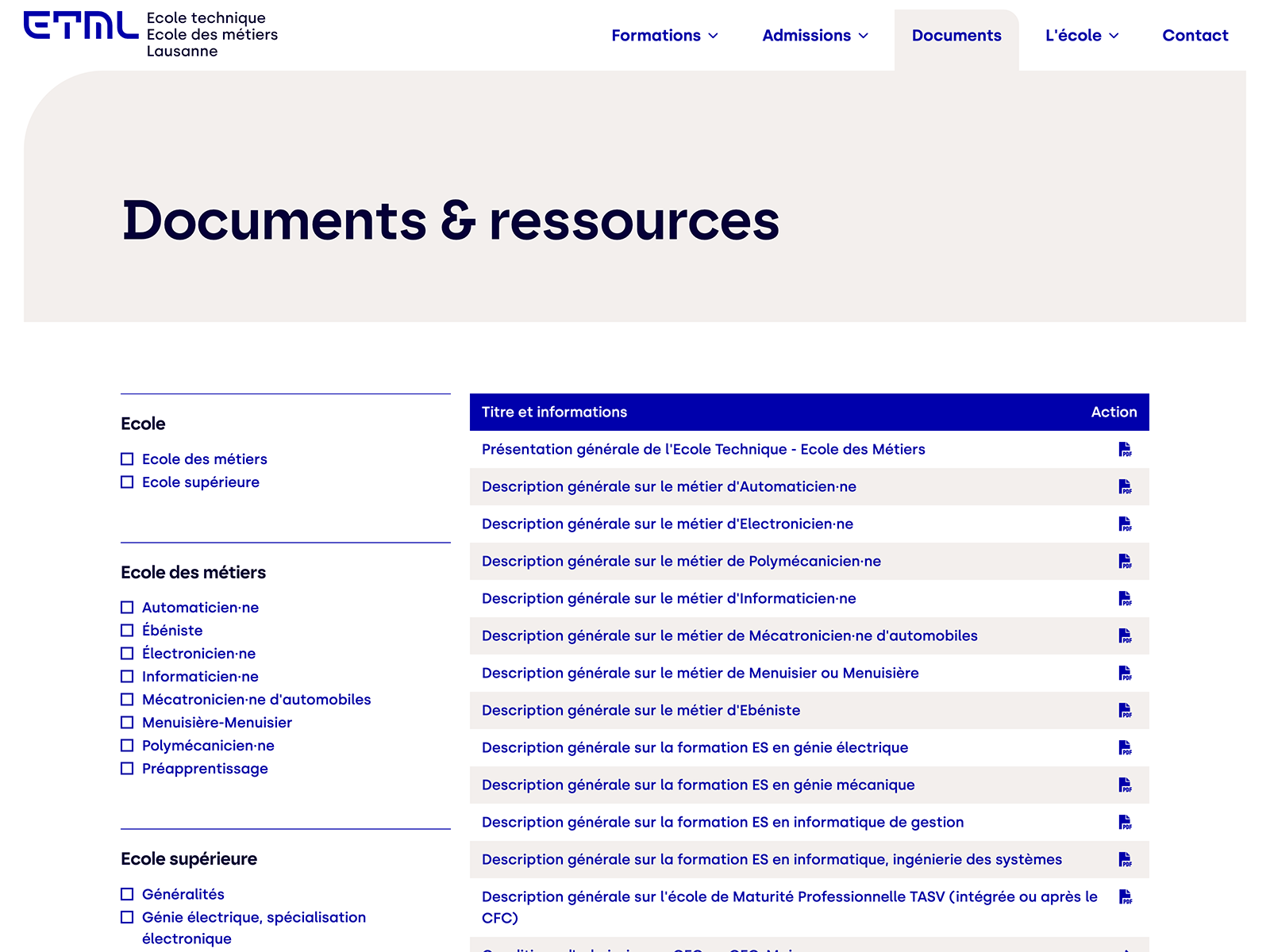 ETML - Documents and links dynamics filters