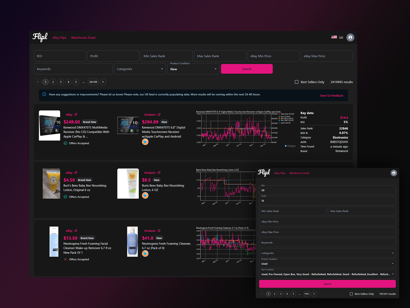 Main Dashboard with Search Filters