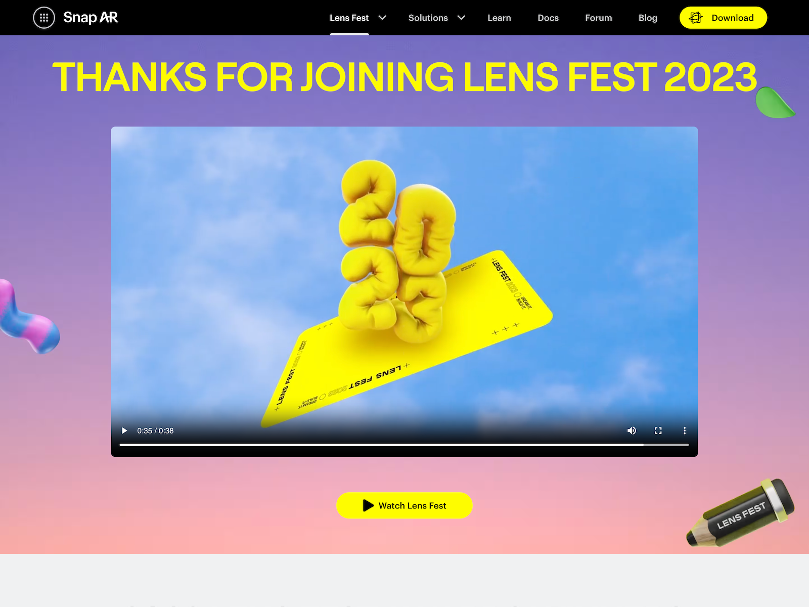 Snap Lens Fest Landing Page