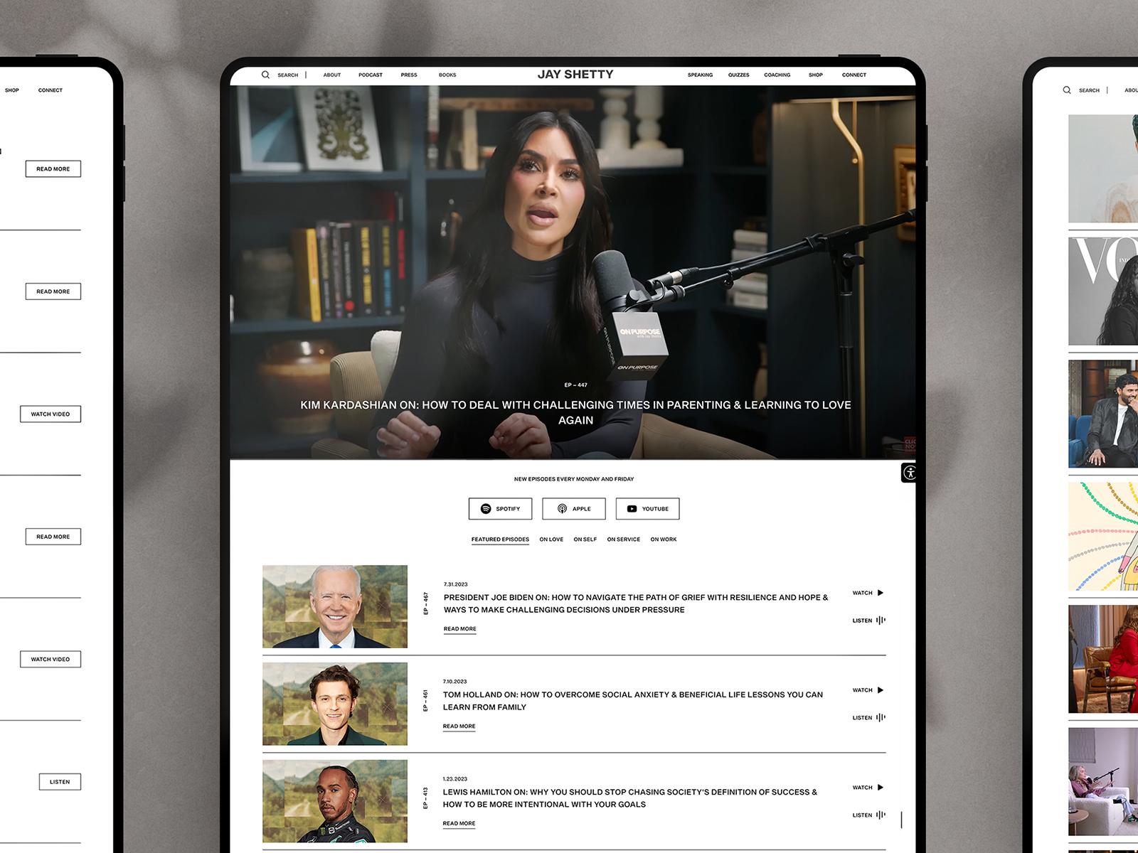 Homepage Scroll, Podcast page and Mobile Screens