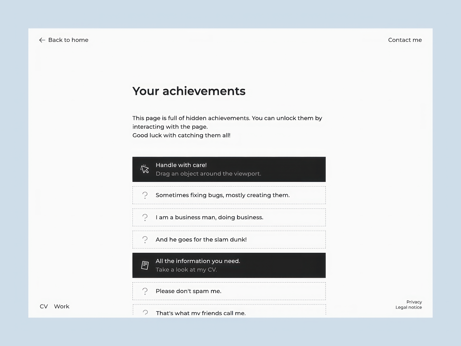 Unlocked achievements overview