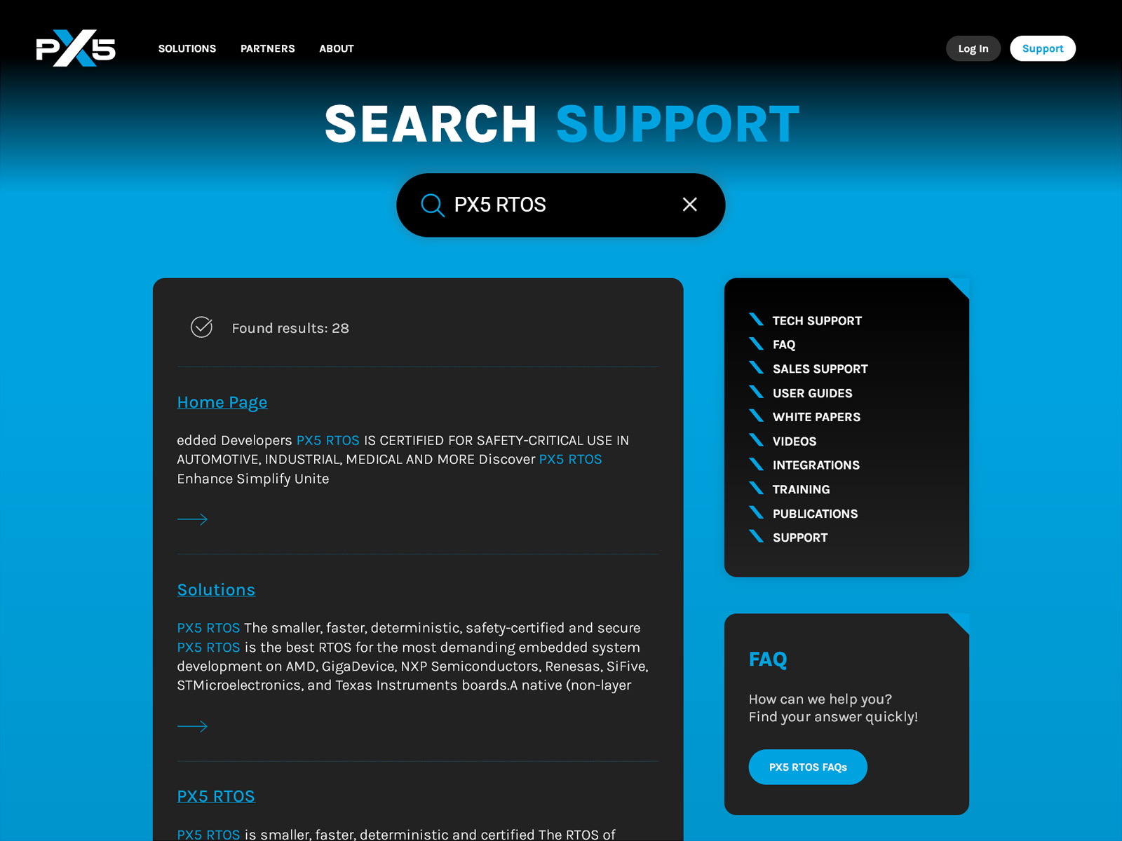 PX5 Support, Search, Tech Support