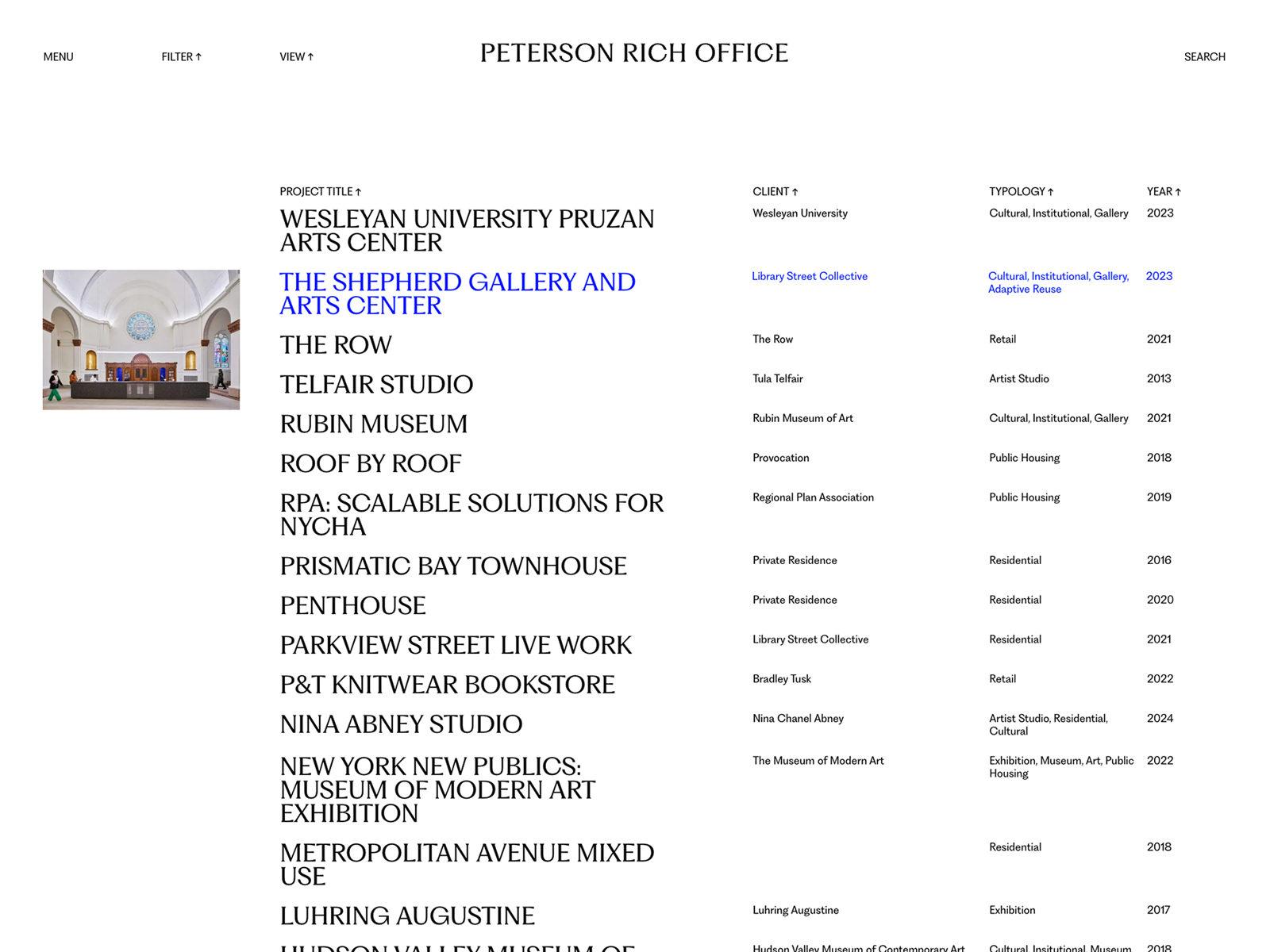 Peterson Rich Office, List