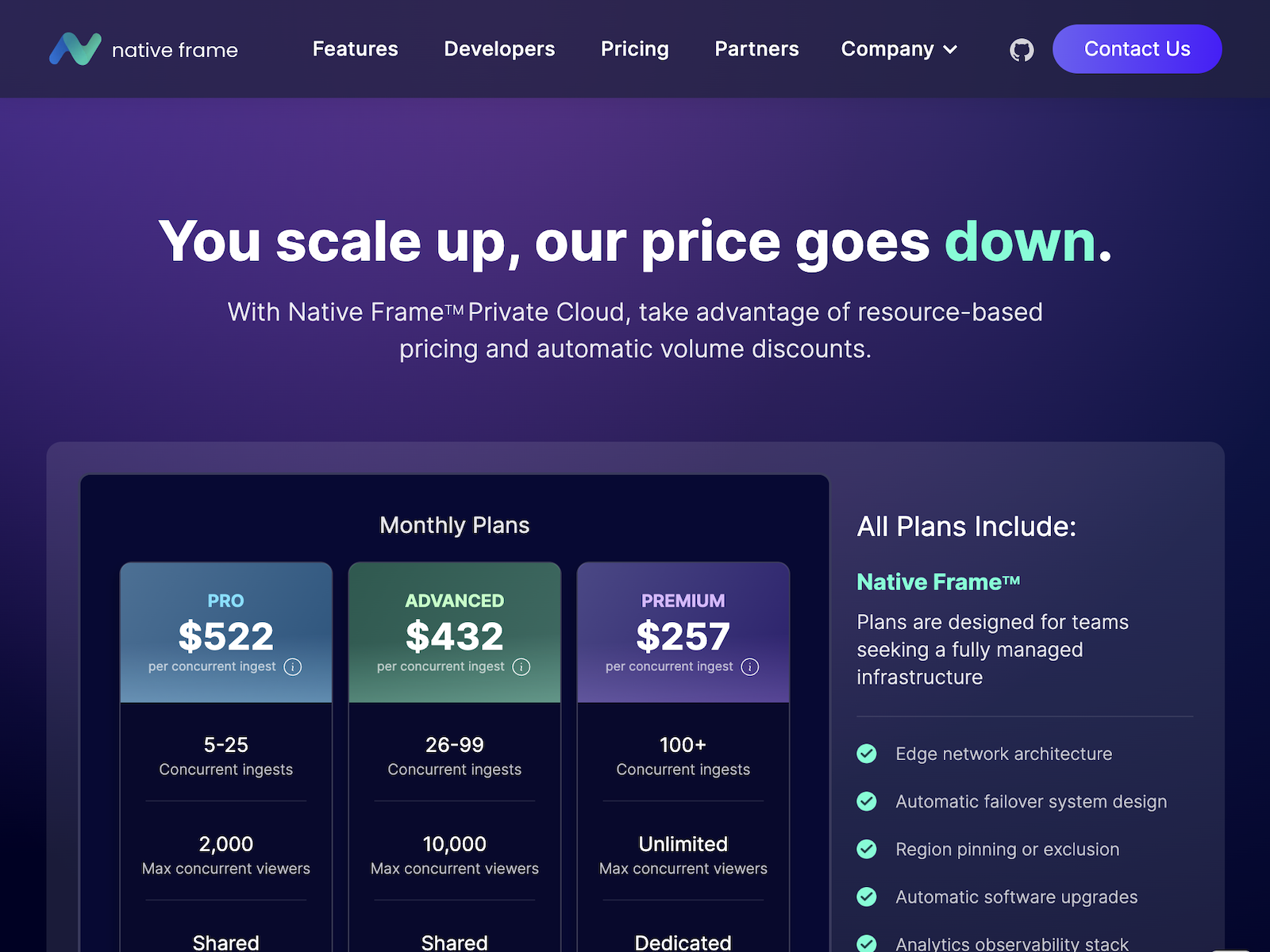 Pricing Page - Live Video API