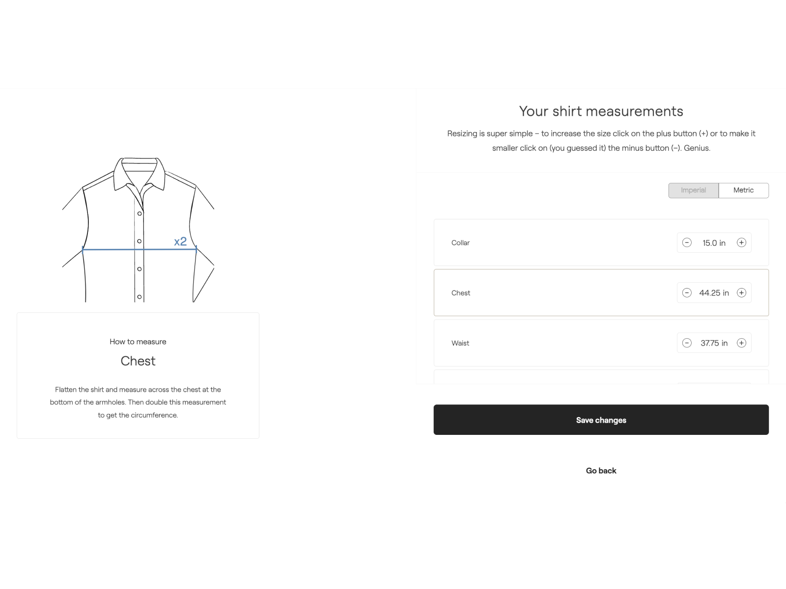 Measurement adjustment screens