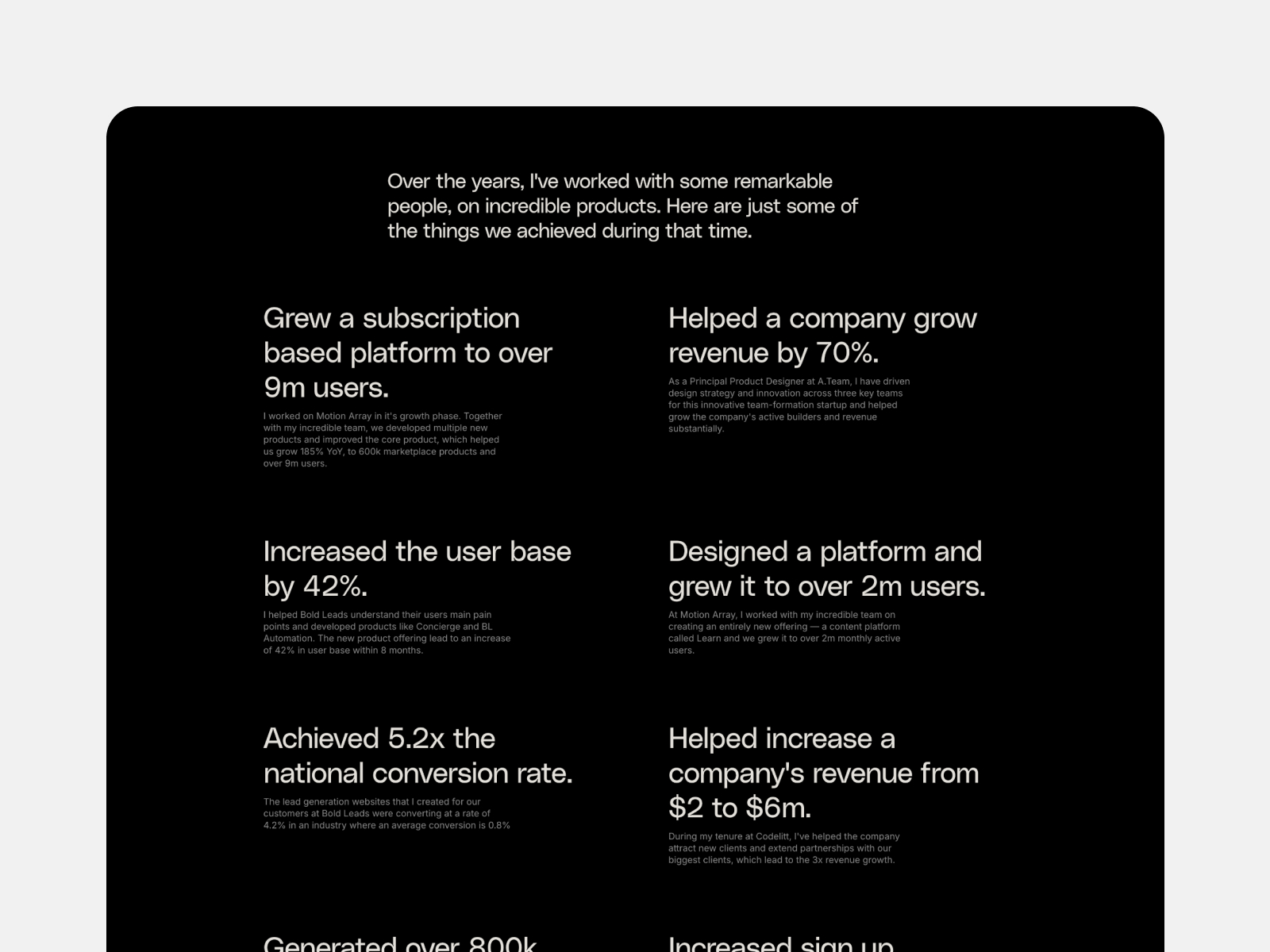 Outcomes page