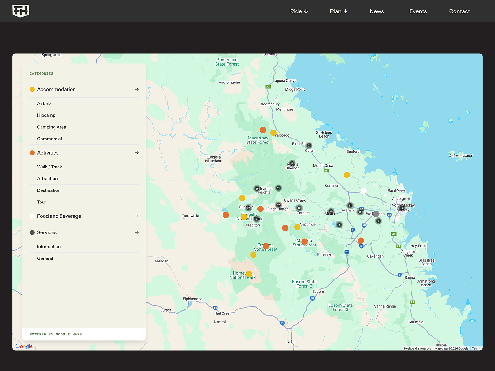 Google map with custom destination information module powered by the Google Places API