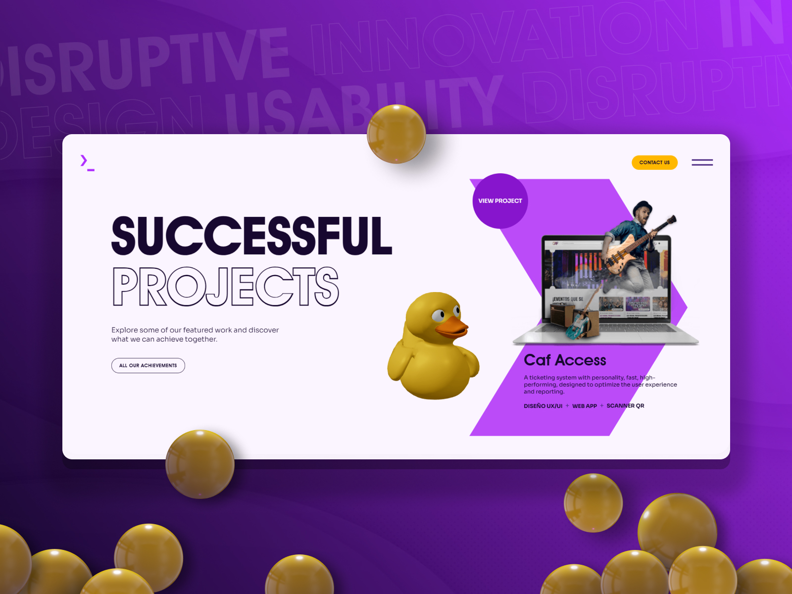 Hero section with interactive 3D ducks