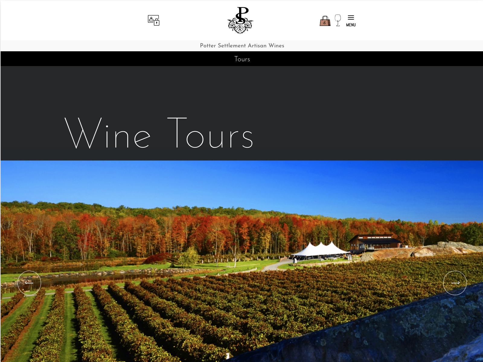 Header with Menu and Icons non-shop page (Tours)