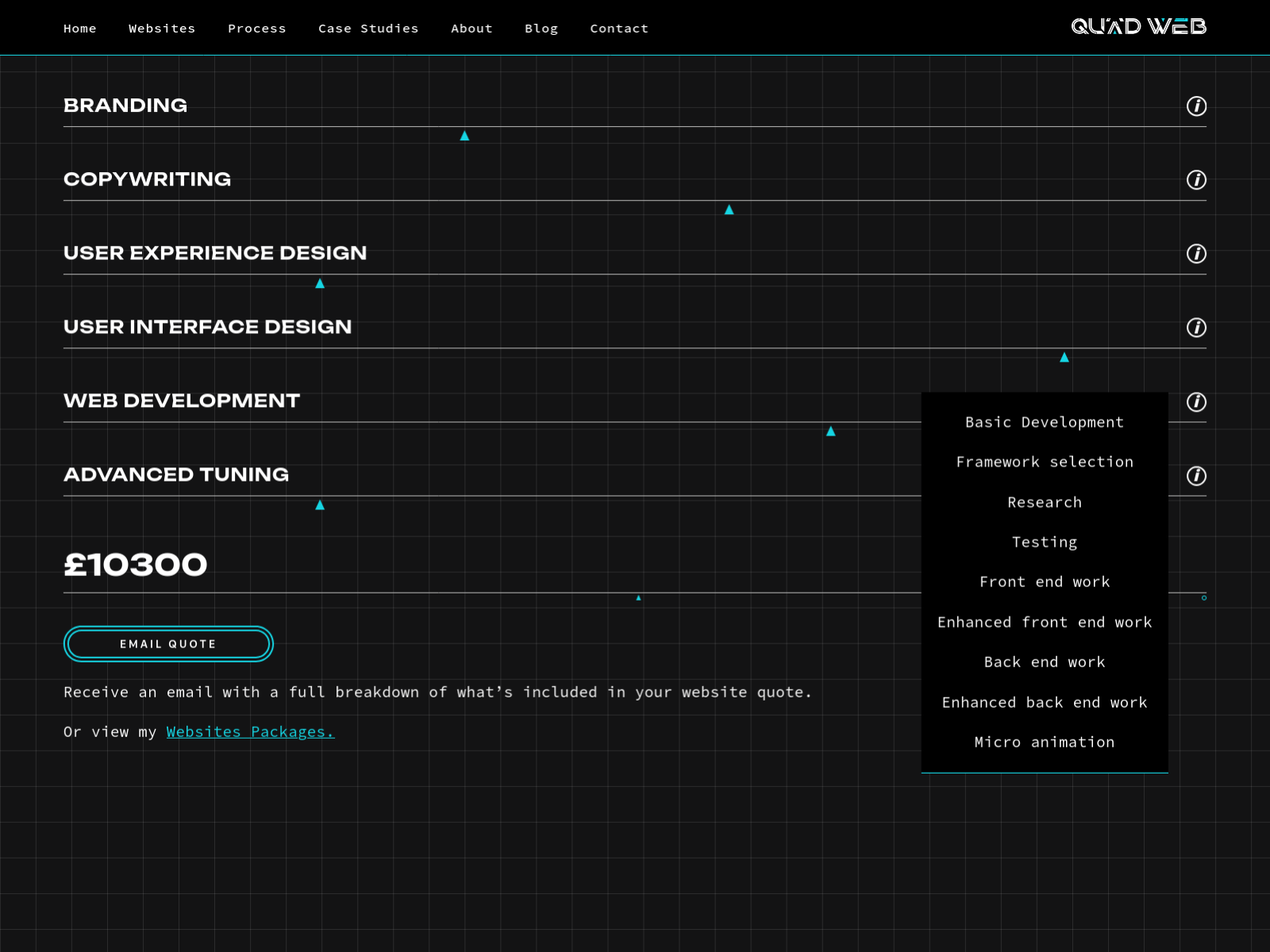 Pricing/Services page - unique estimator tool