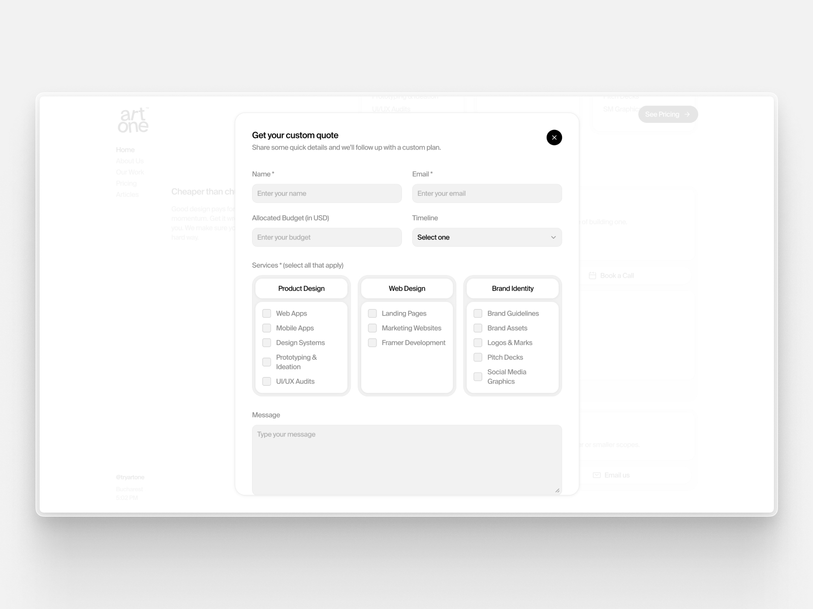 Artone Studio - Quote Form