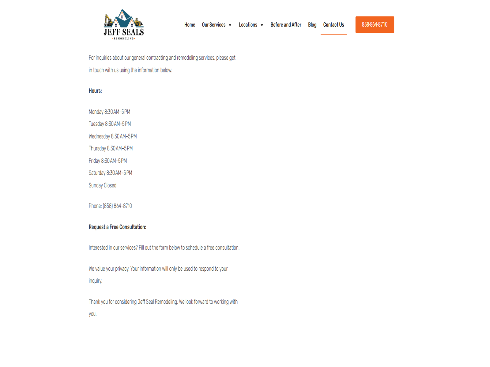 Jeff Seals Remodeling Contact Page