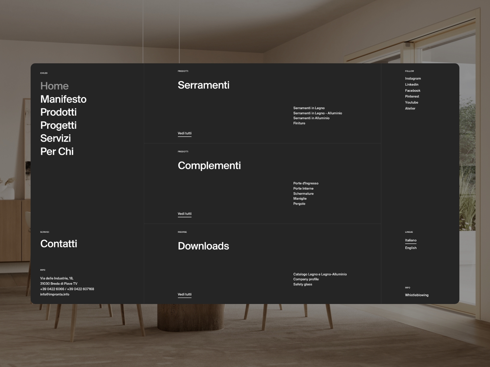Impronta — Menu