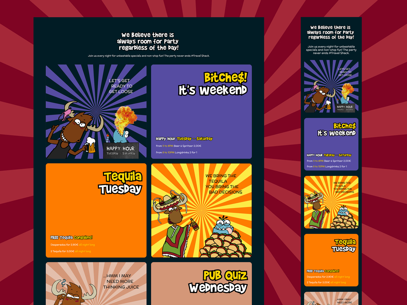 Content tiles for promoting different specials and events