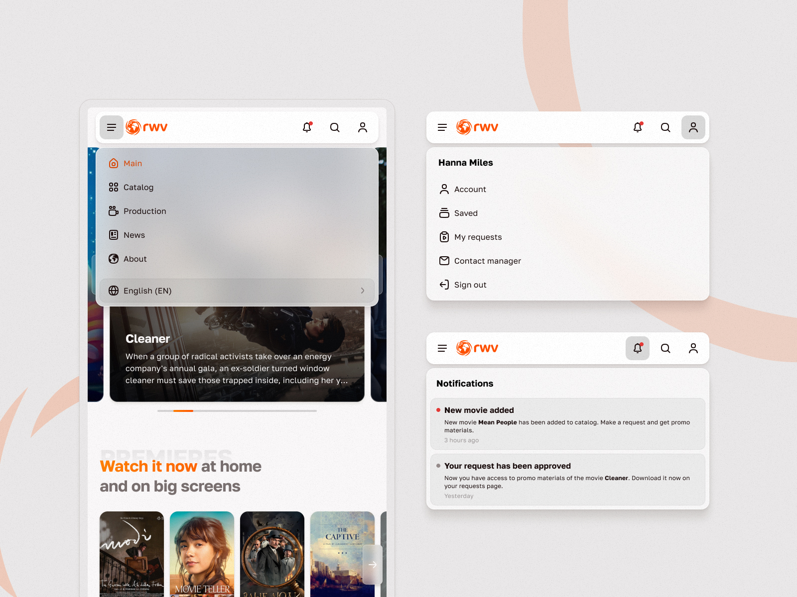 Menu, notifications and snackbar