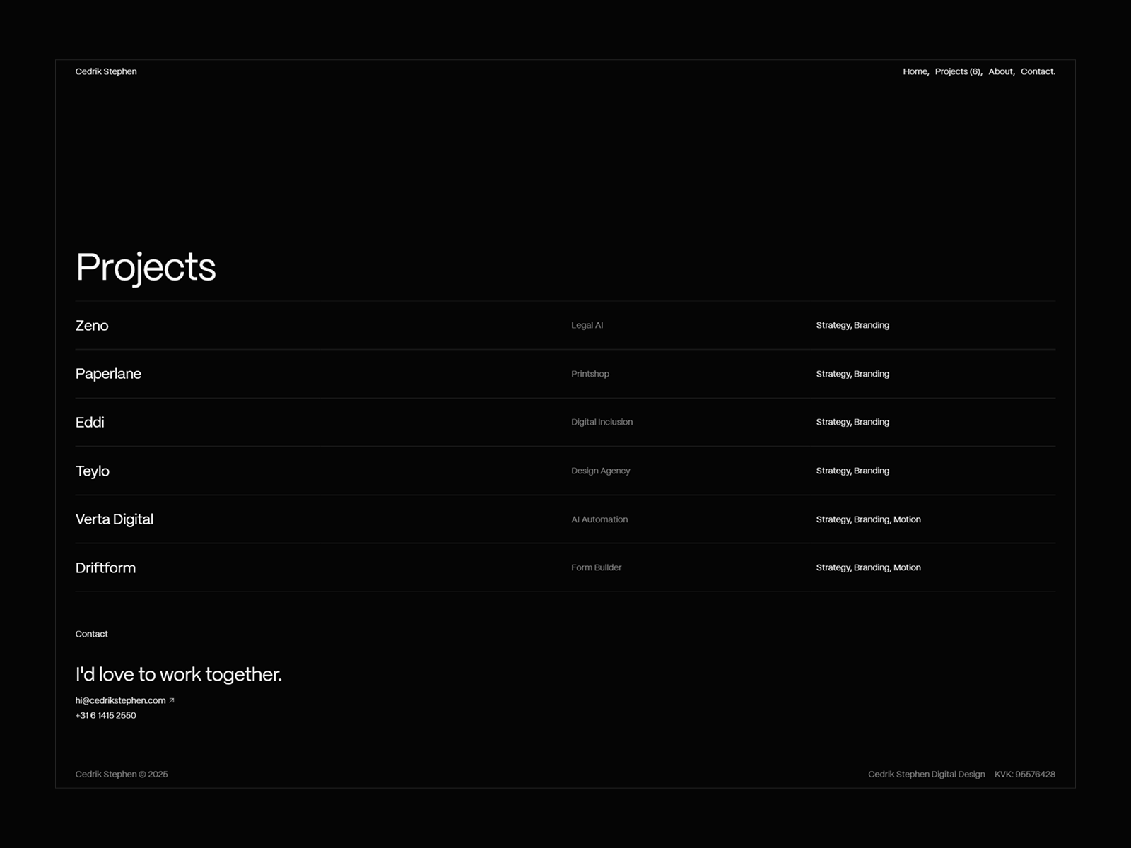 Projects page