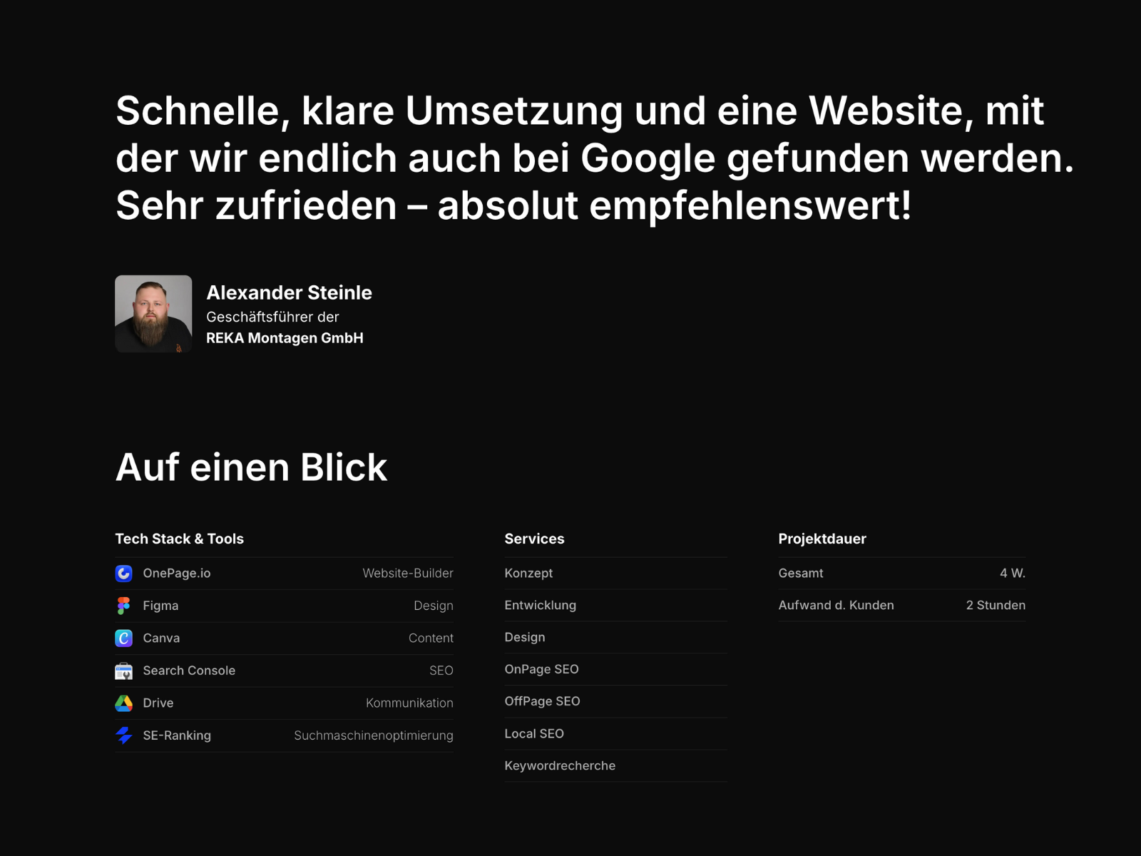 Kundenergebnis & Projekt-Detailseite